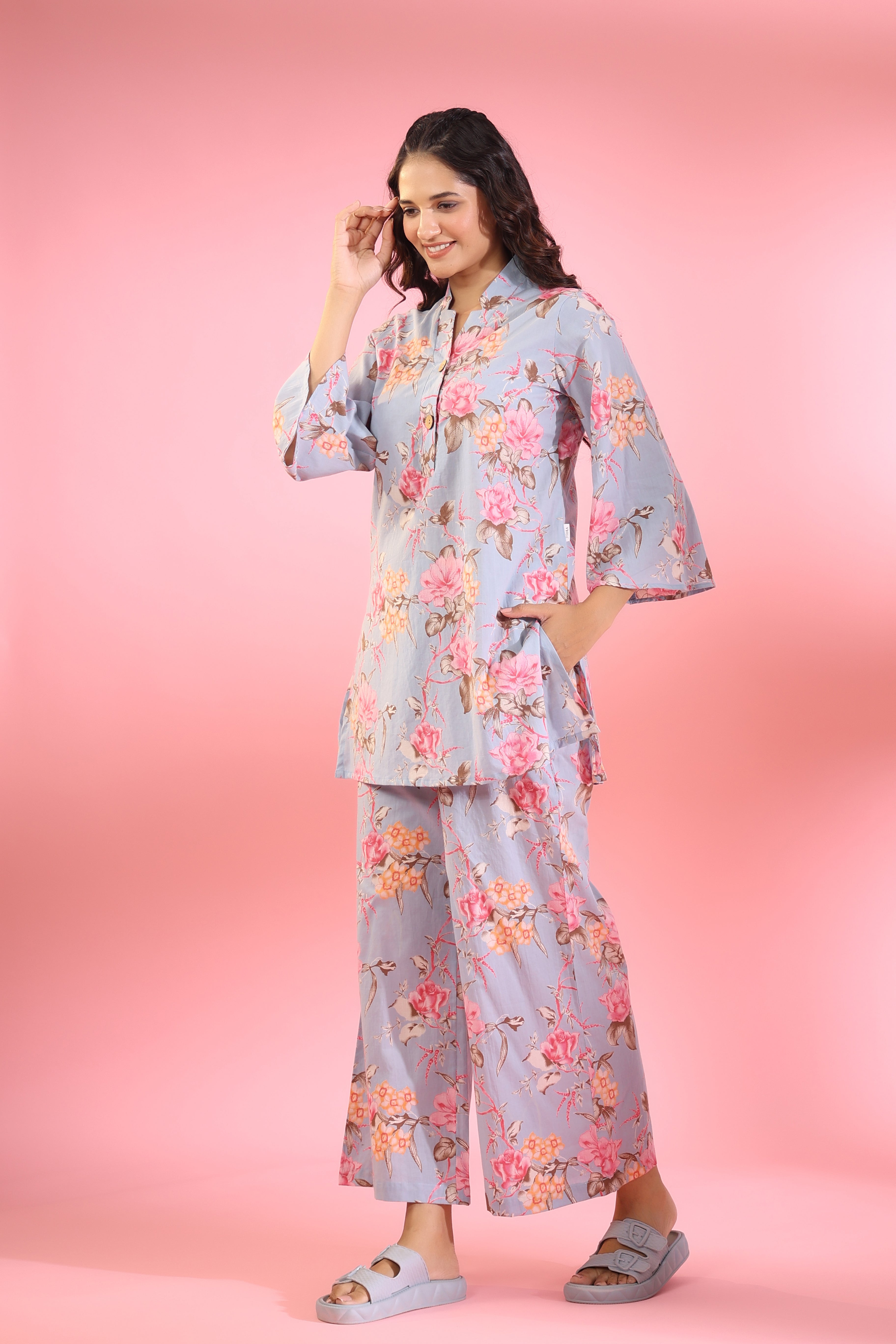 Poppy on Lilac Cotton Palazzo Loungewear Set