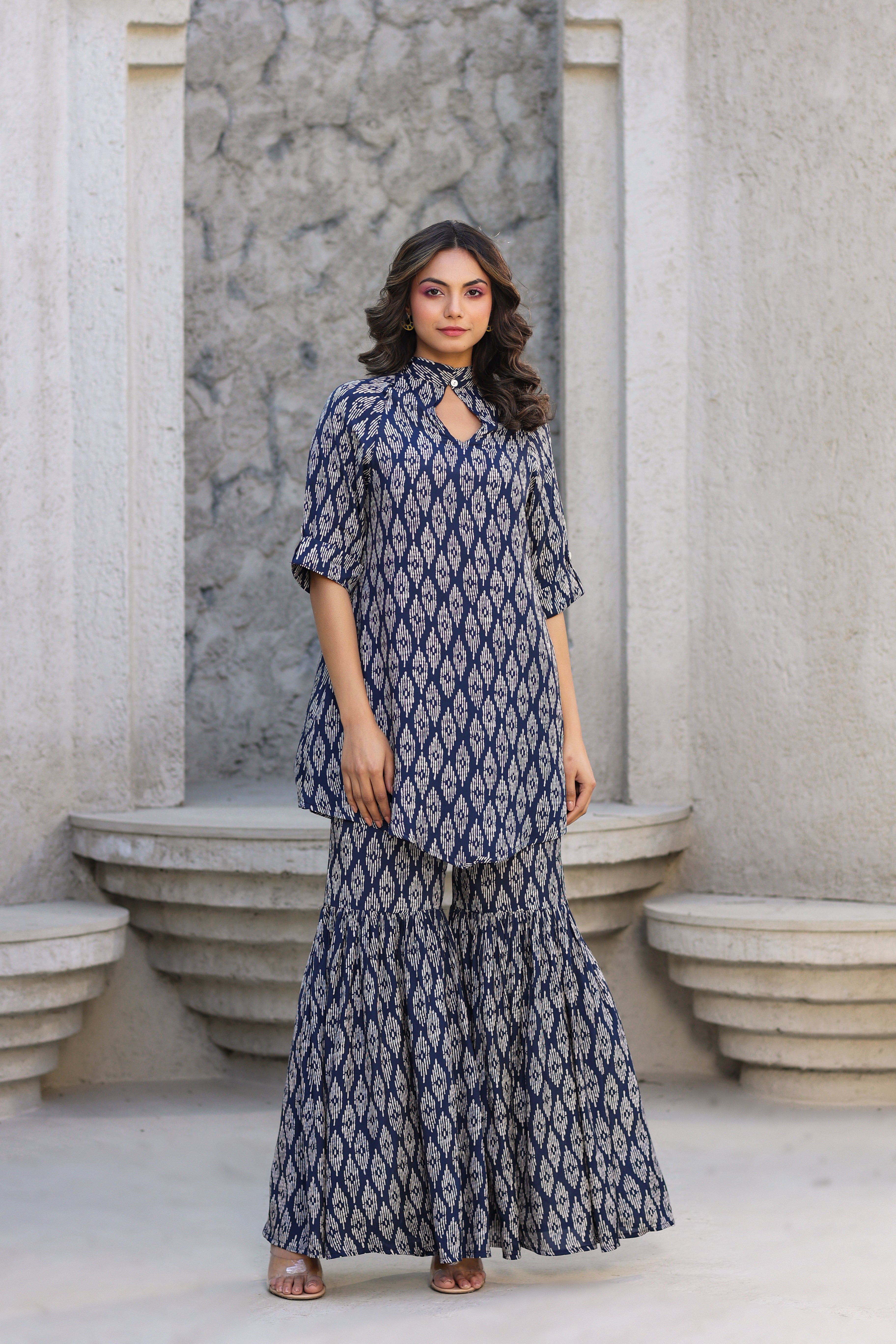 Elevated motifs on Silk Blue Co-ord Set