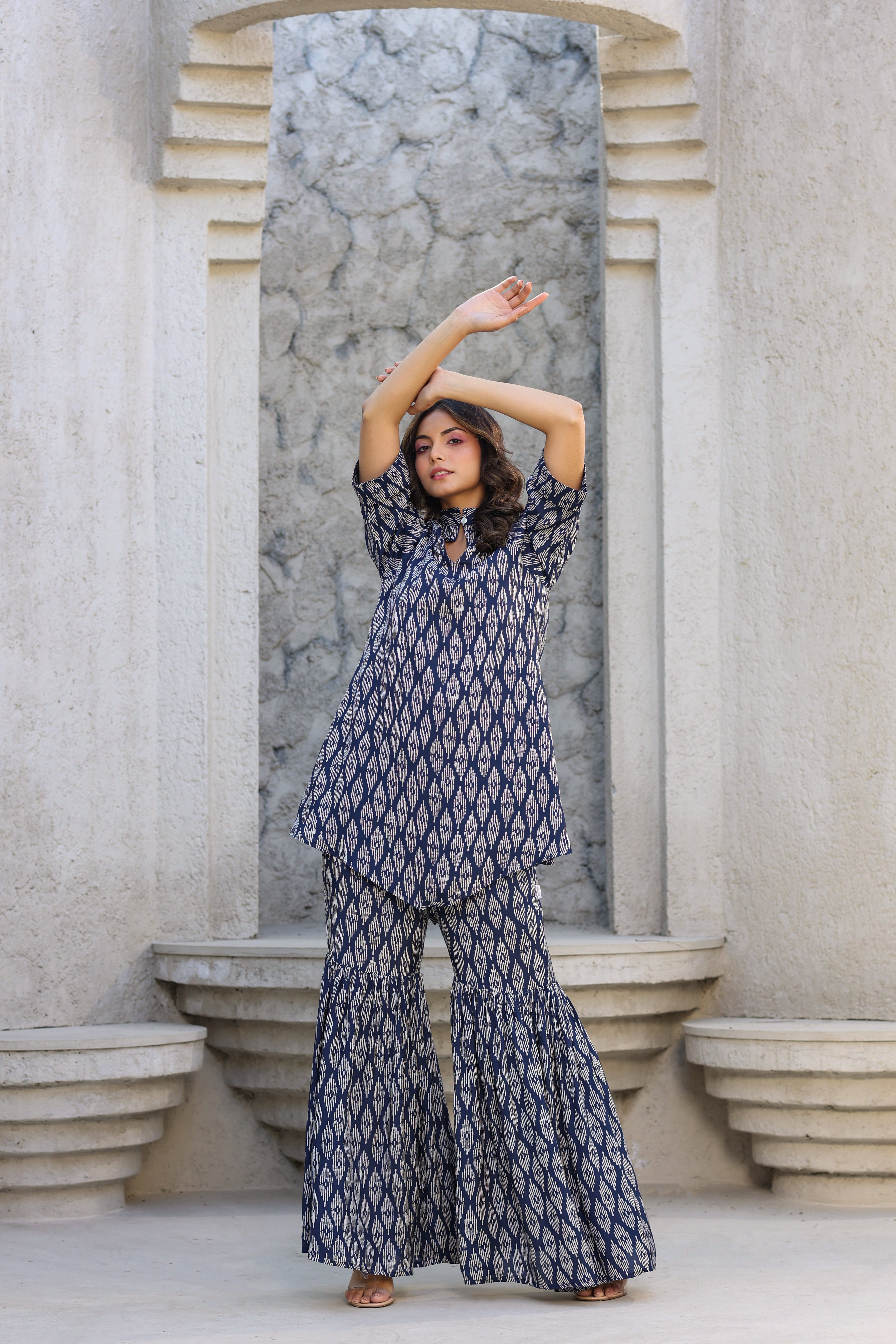 Elevated motifs on Silk Blue Co-ord Set