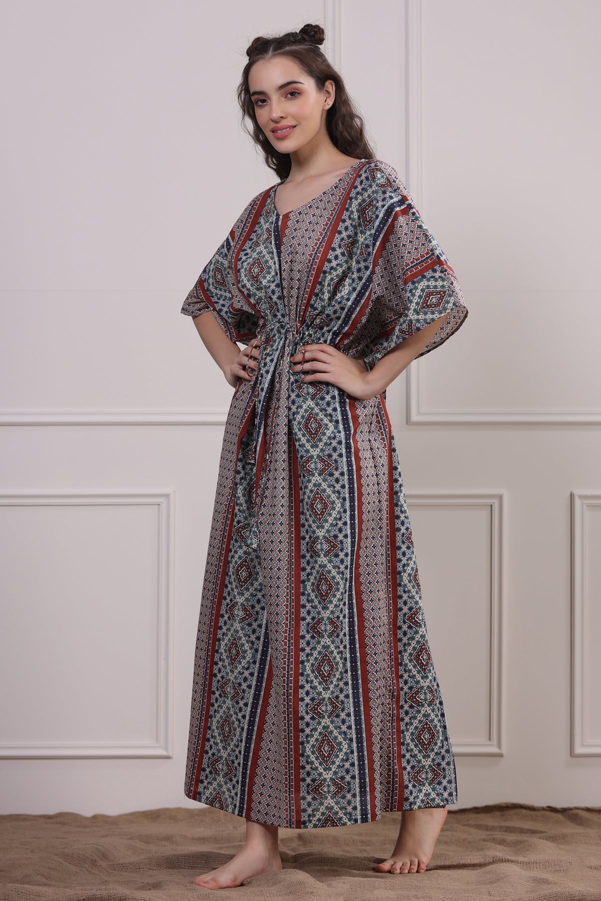 Patterned Mandala on Maroon and Blue Kaftan