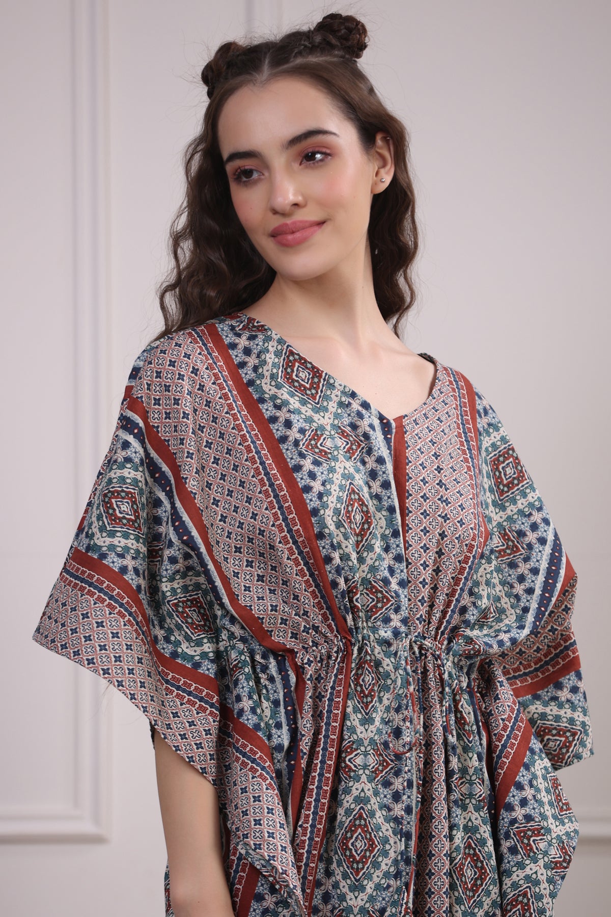 Patterned Mandala on Maroon and Blue Kaftan