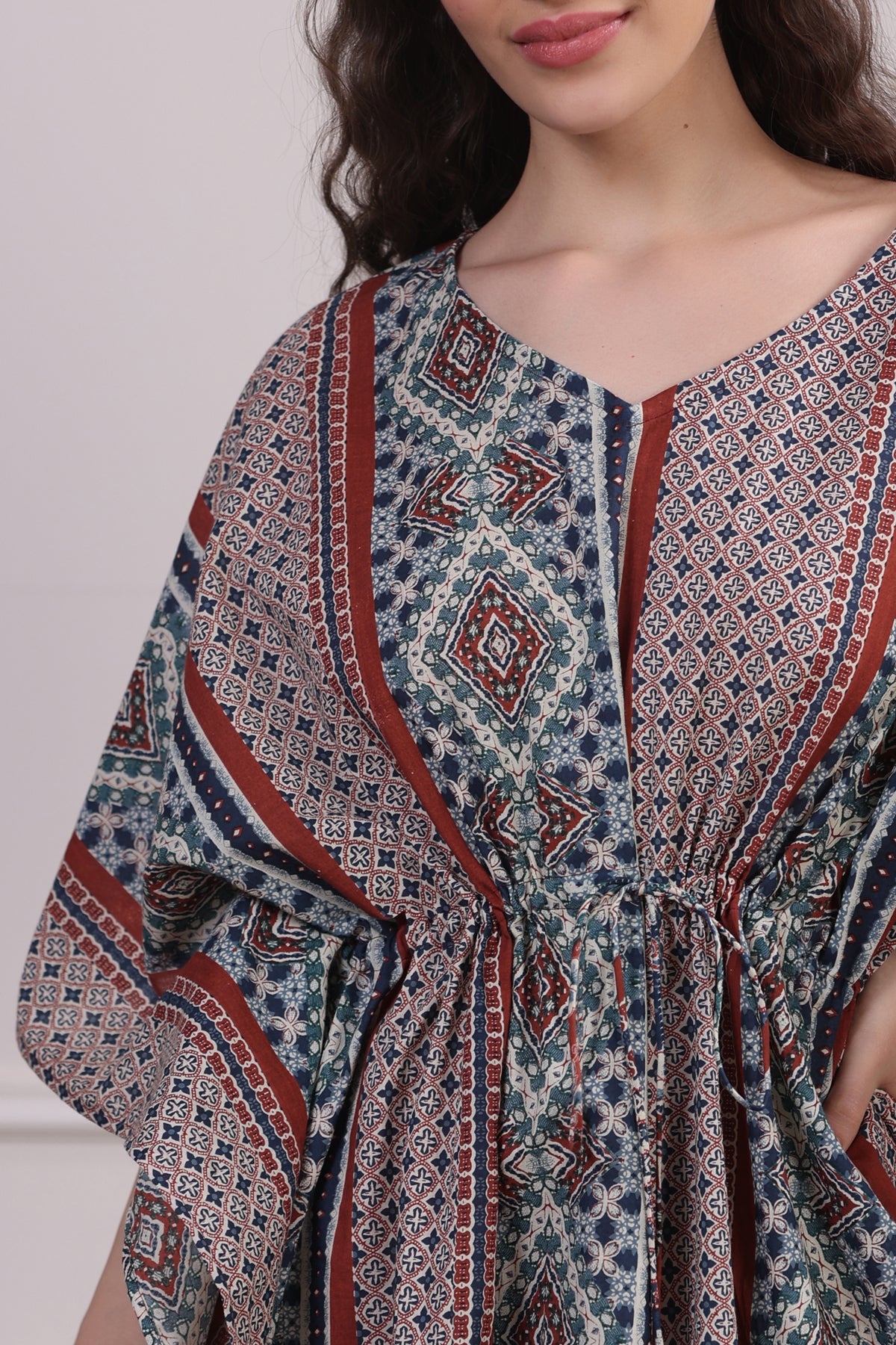 Patterned Mandala on Maroon and Blue Kaftan