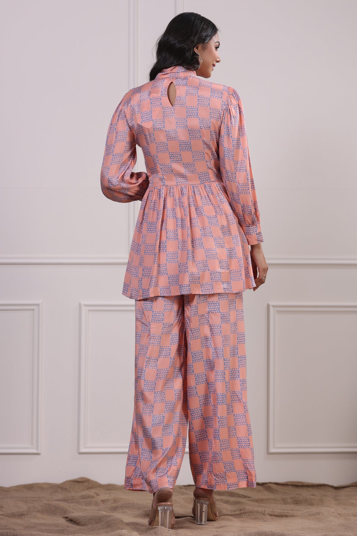 Checkered Pink Silk Co-ordinate Set