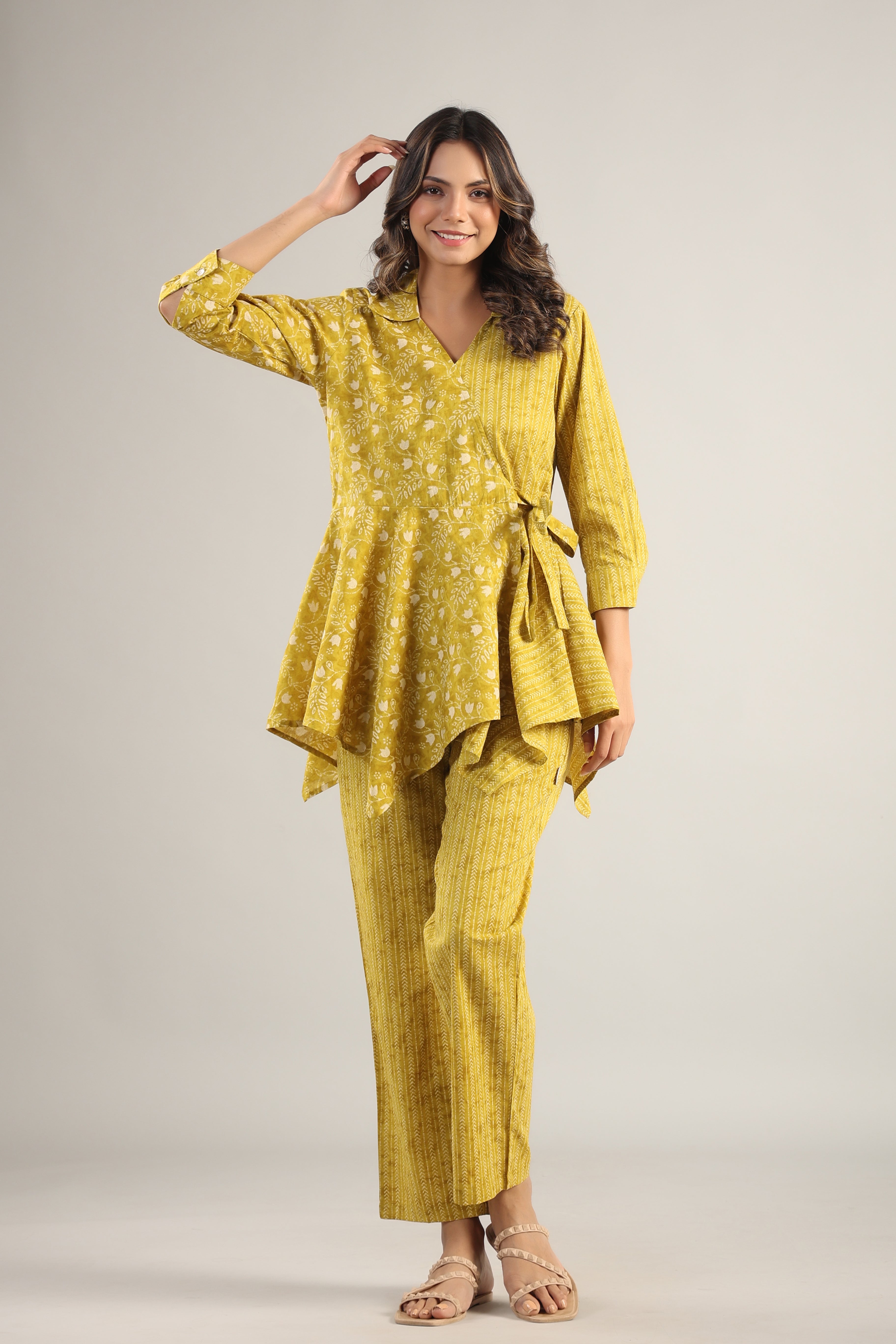 Dainty Florals with Arrows on Yellow Cotton Co ord Set