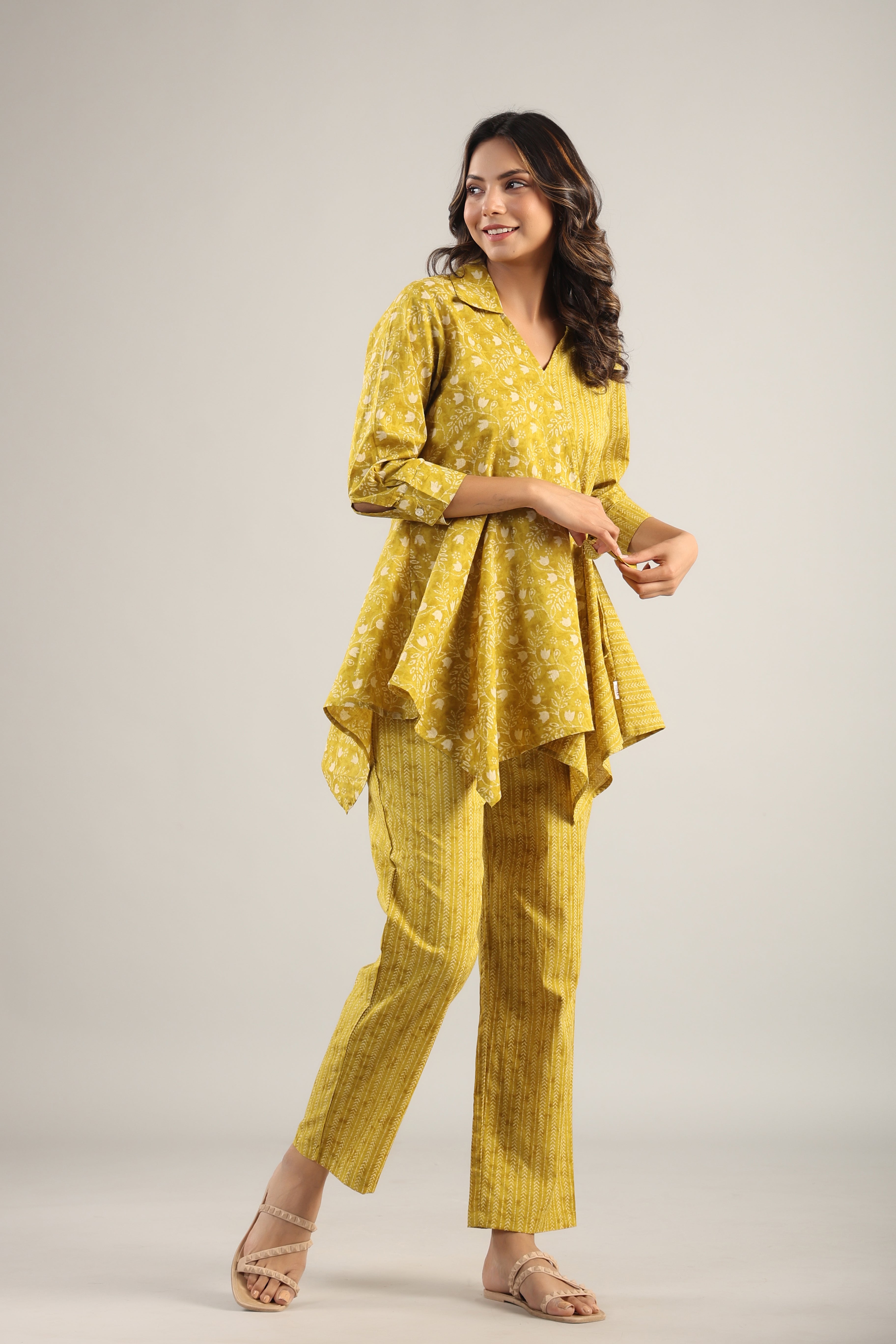 Dainty Florals with Arrows on Yellow Cotton Co ord Set