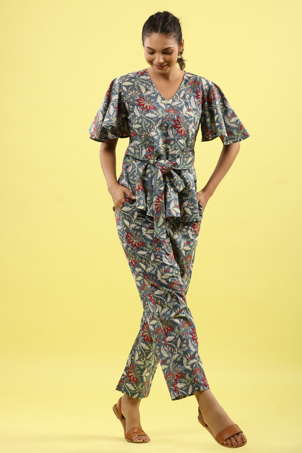 Floral Jaal Blue Tie up Lounge Co-ord Set