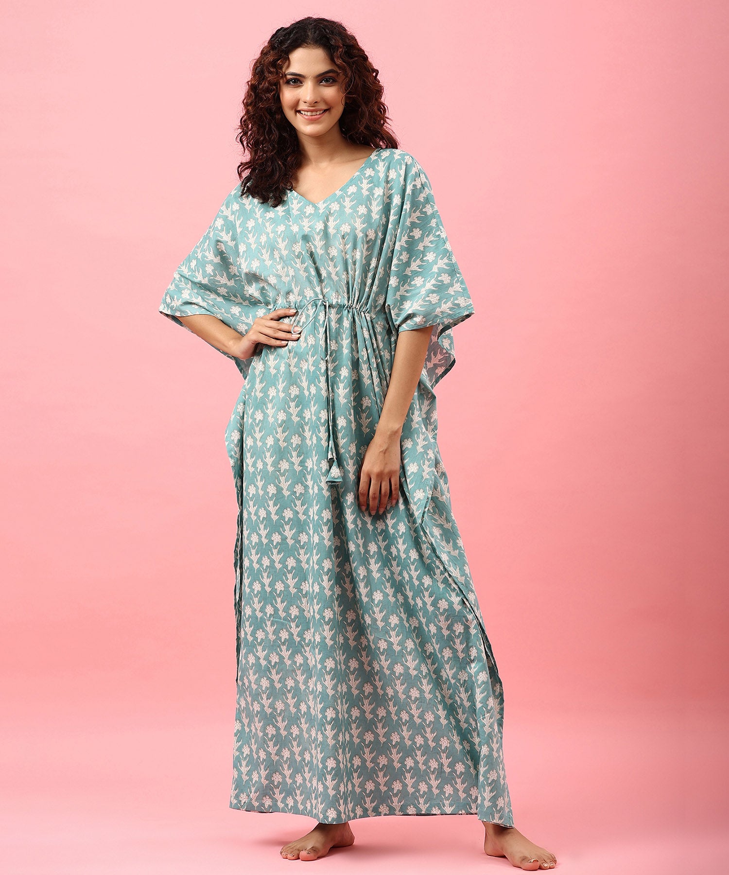 Dandelion on Light Blue Cotton Kaftan