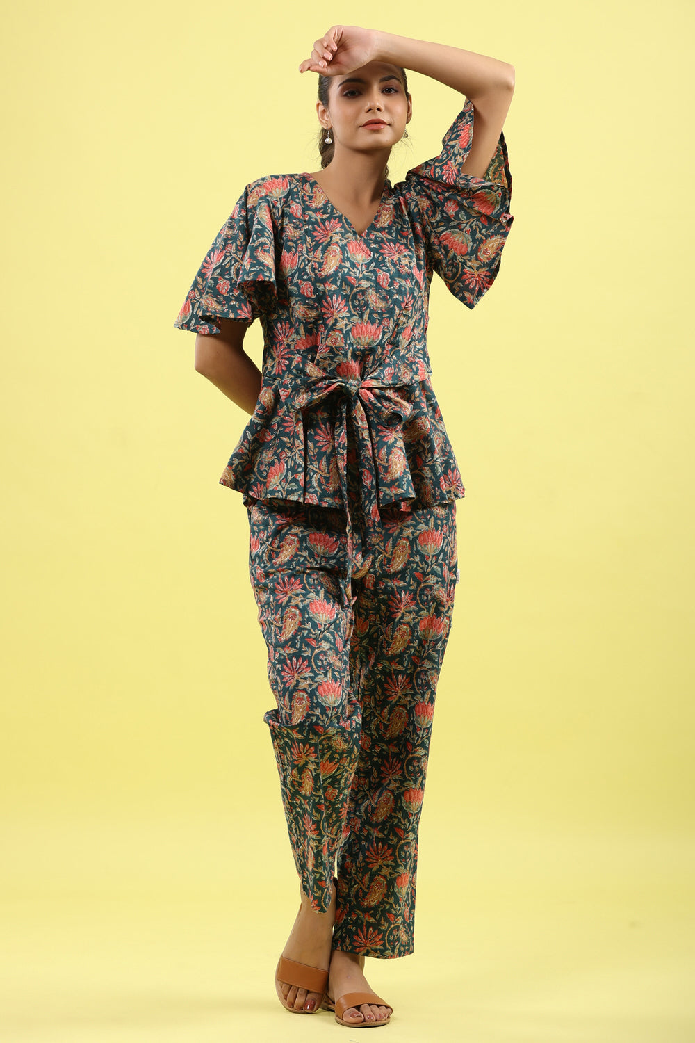 Floral Jaal on Indigo Lounge Co-ord Set