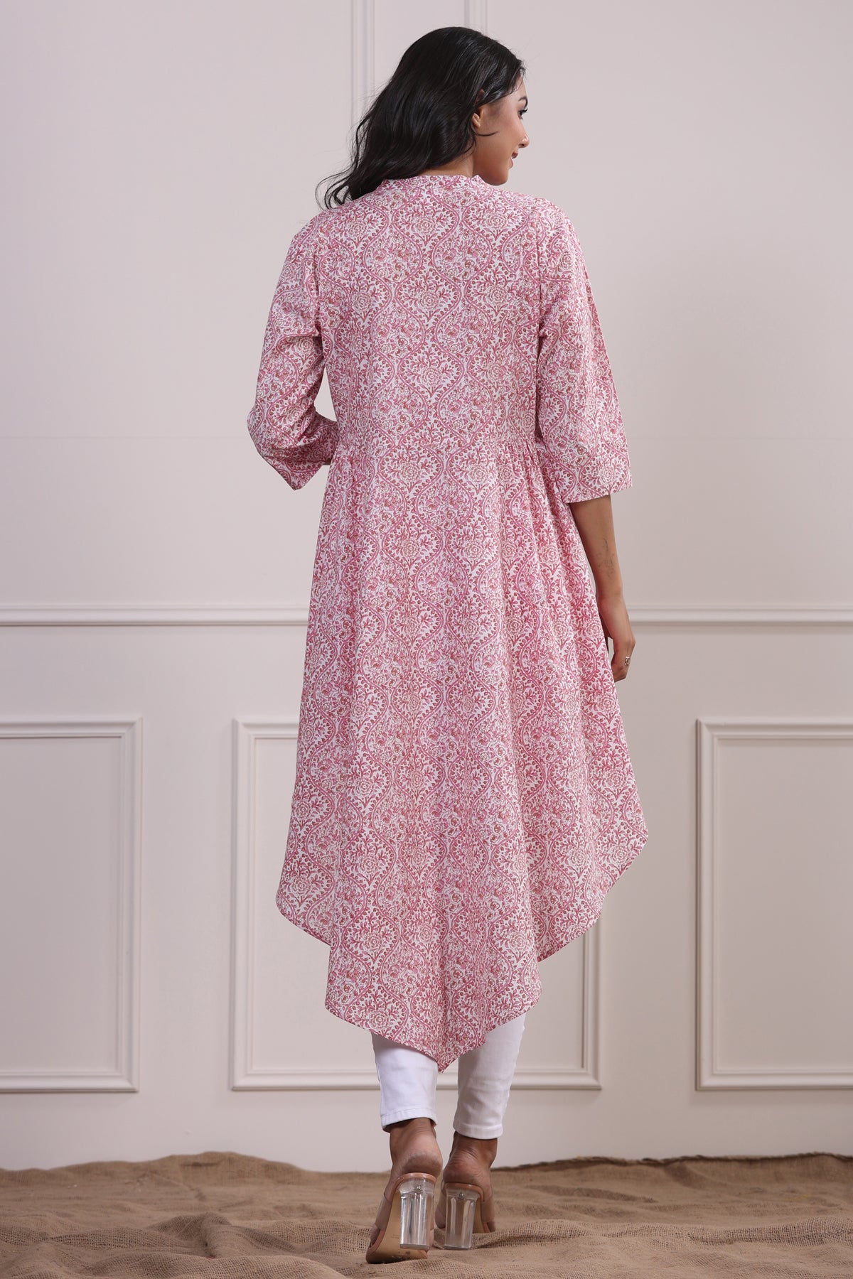 Bougainvillea on Off-white Short Kurti