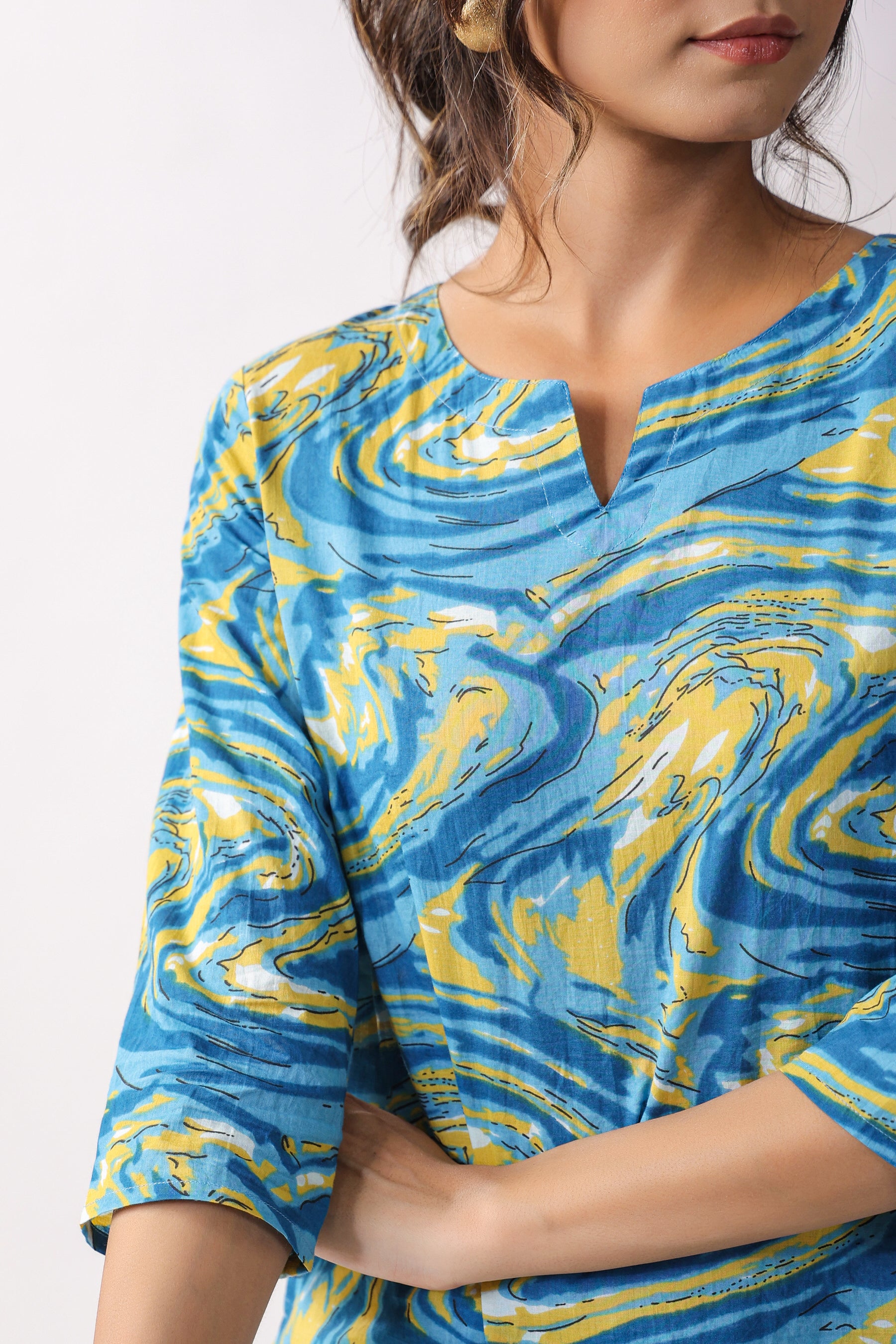 Marble Print Blue Cotton Palazzo Loungewear Set