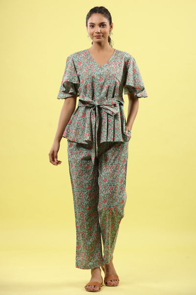 Green Jaal on Tie up Lounge Co-ord Set