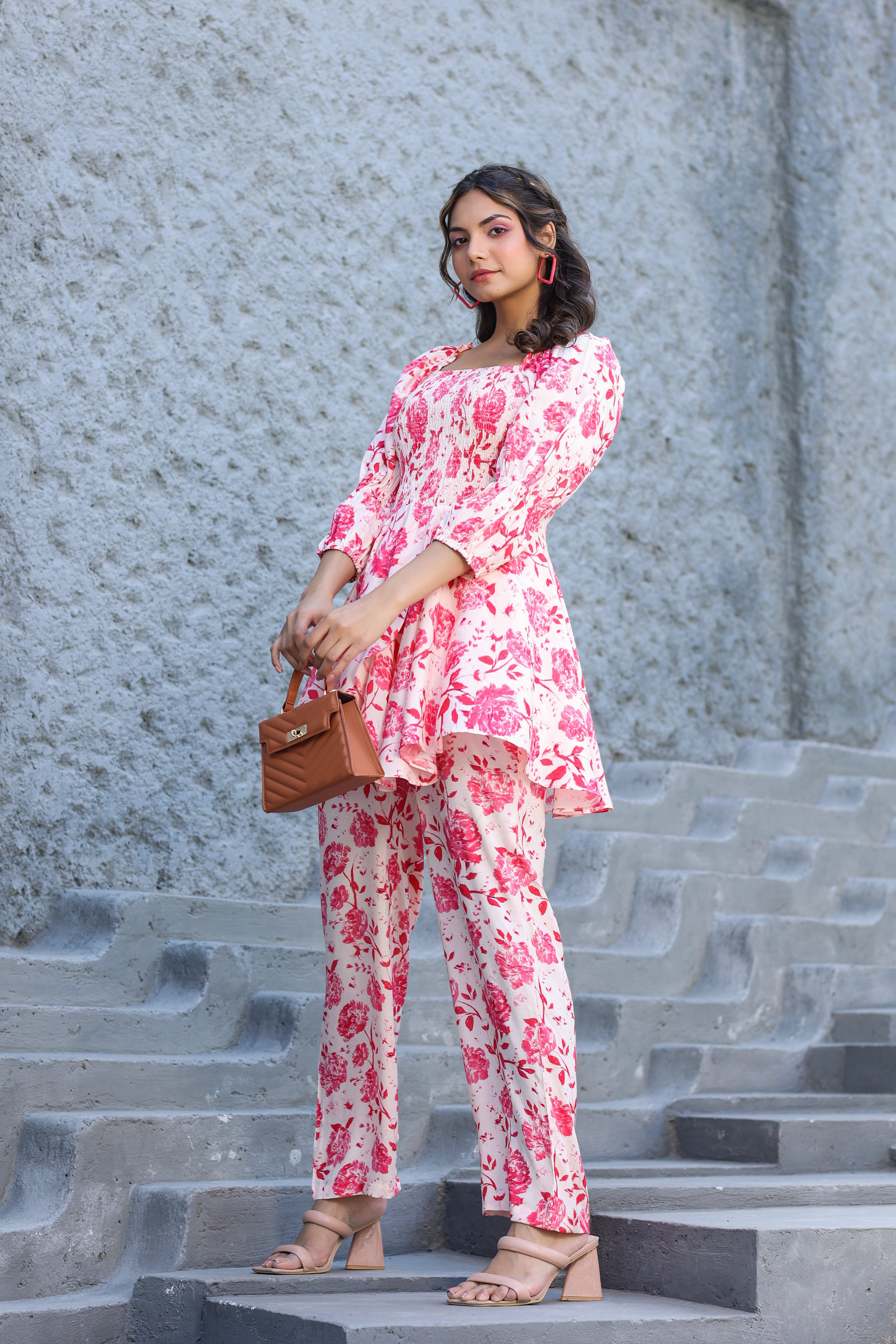 Roses on Smocked Silk Co ord Set