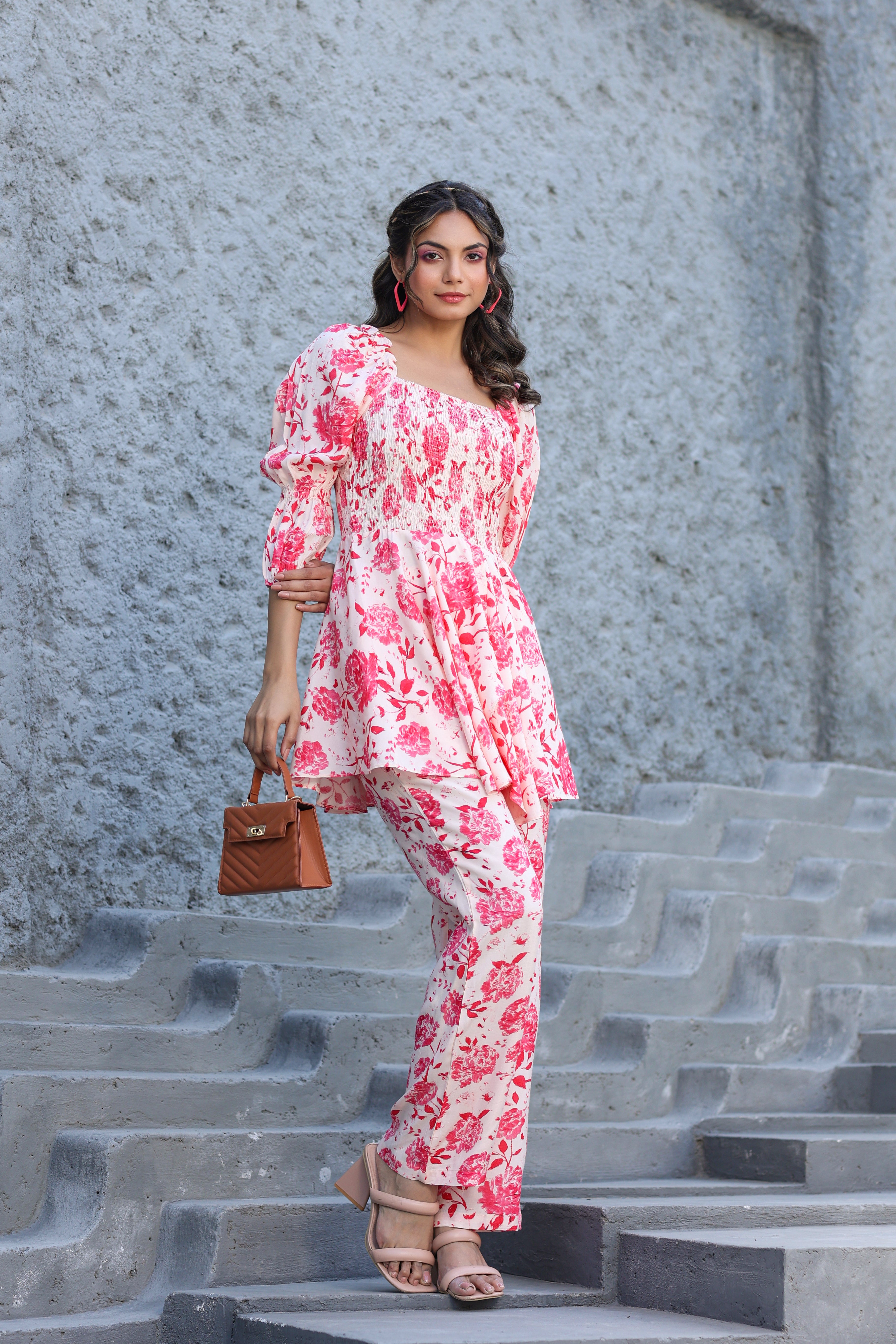 Roses on Smocked Silk Co ord Set