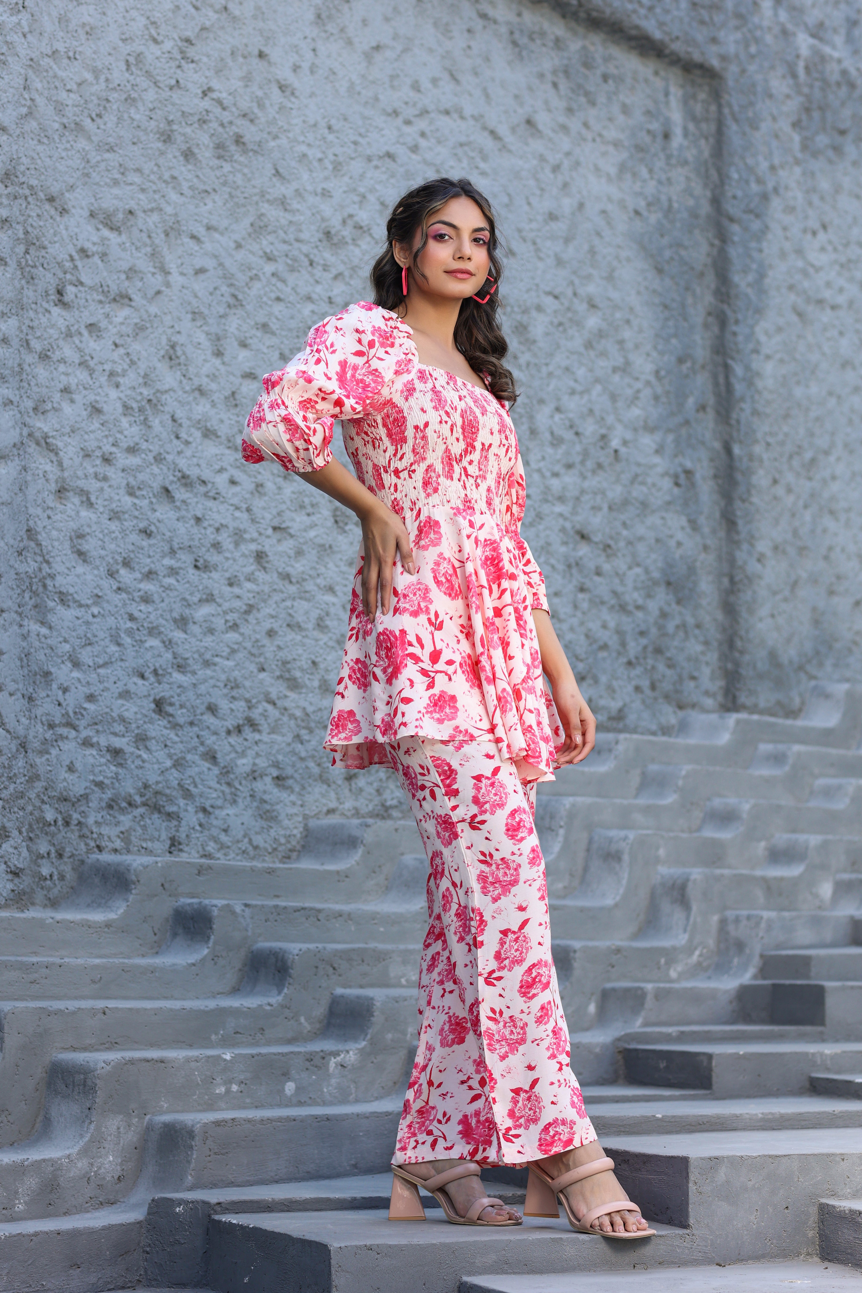 Roses on Smocked Silk Co ord Set