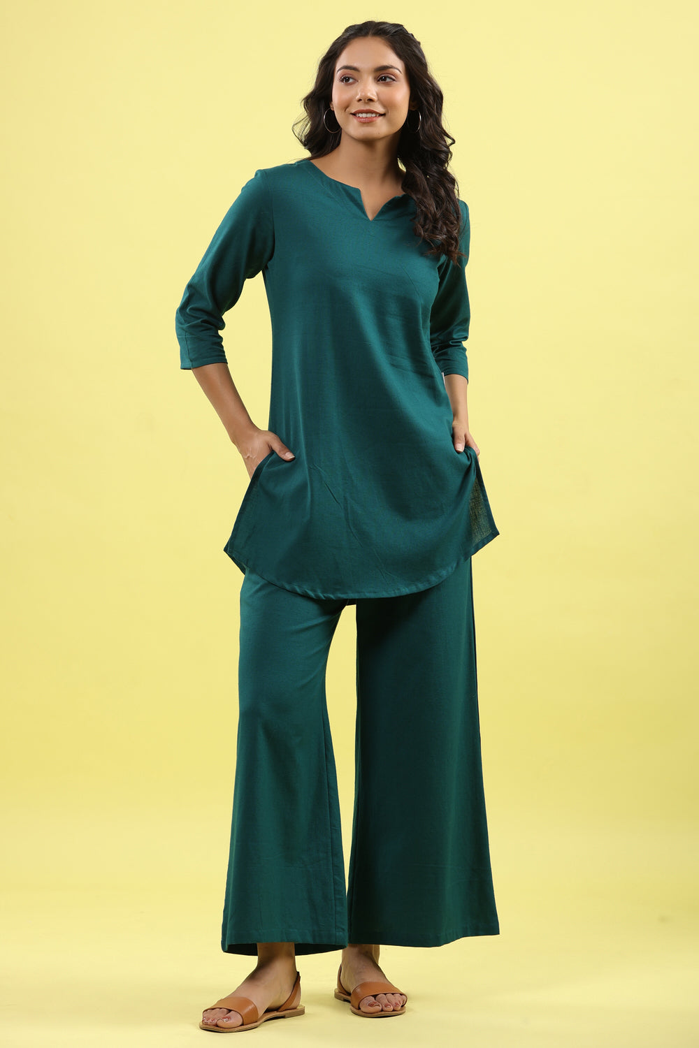 Solid Teal Lounge Pallazo Co-ord Set