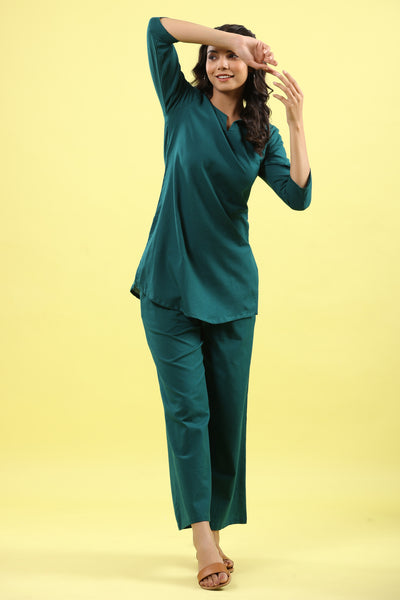 Solid Teal Lounge Pallazo Co-ord Set
