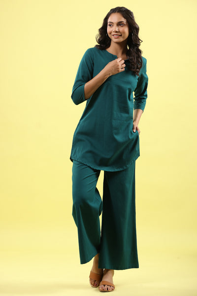 Solid Teal Lounge Pallazo Co-ord Set