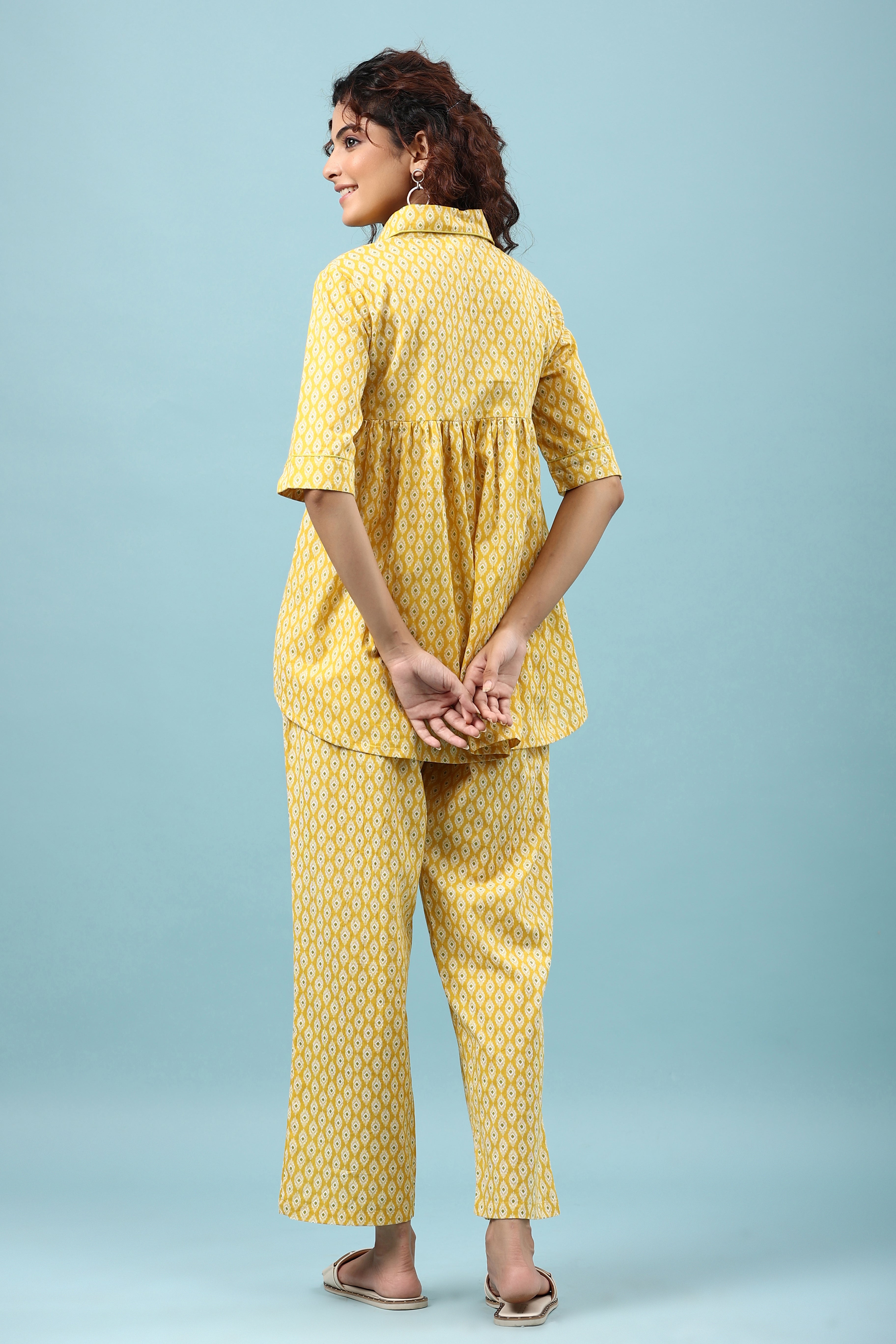 Ikat on Yellow Cotton Loungewear Top Set