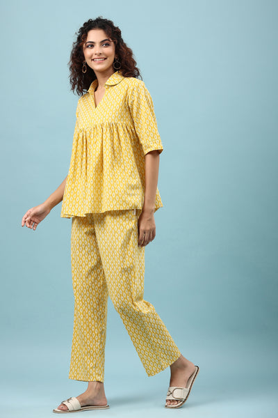 Ikat on Yellow Cotton Loungewear Set