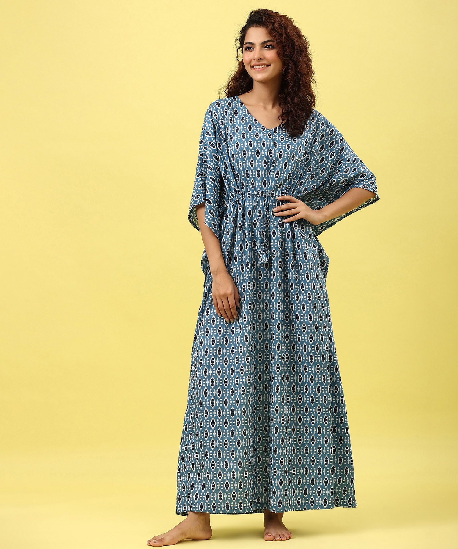 Ikat Print Blue Cotton Kaftan