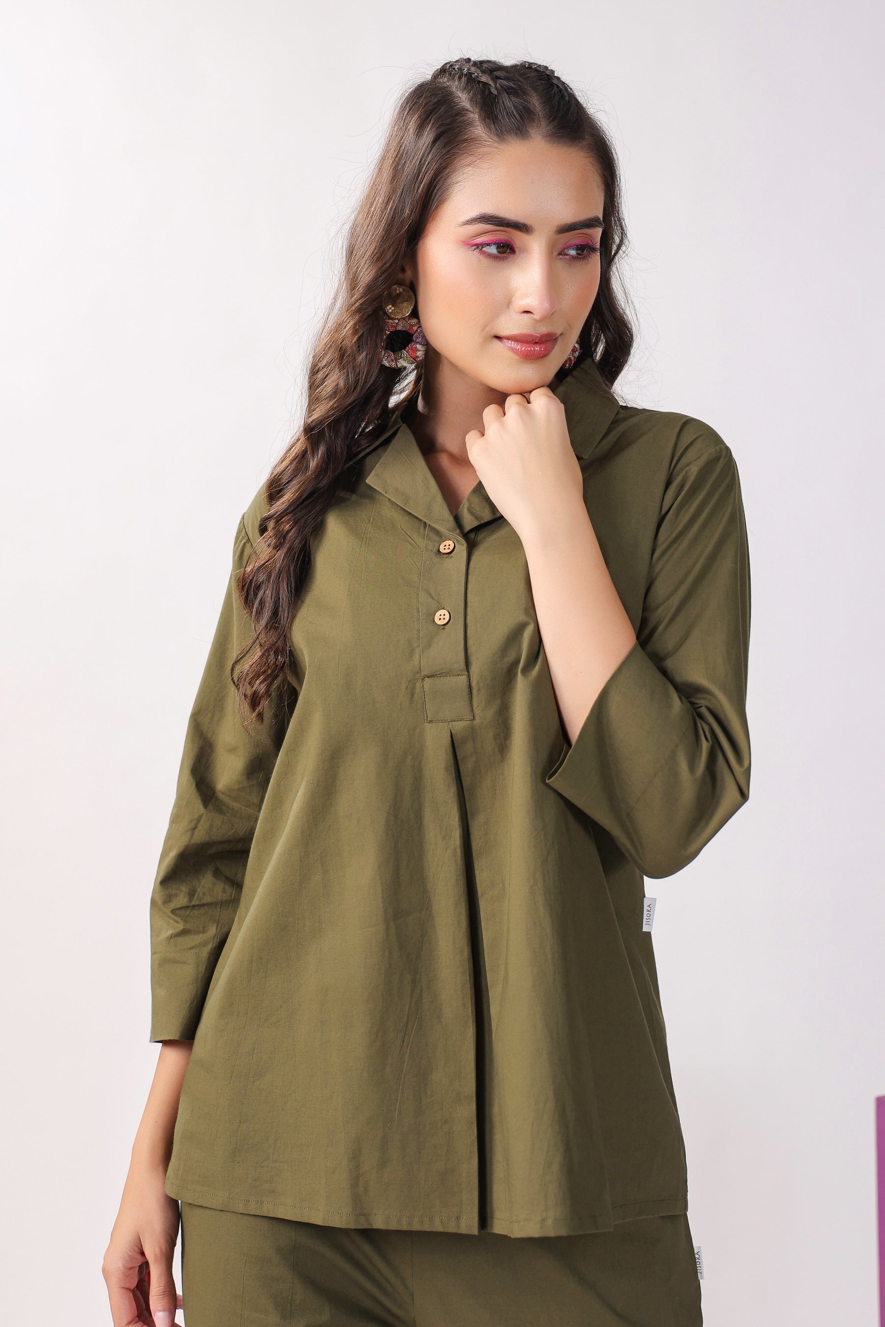 Classic Olive Cotton Loungewear Top Set