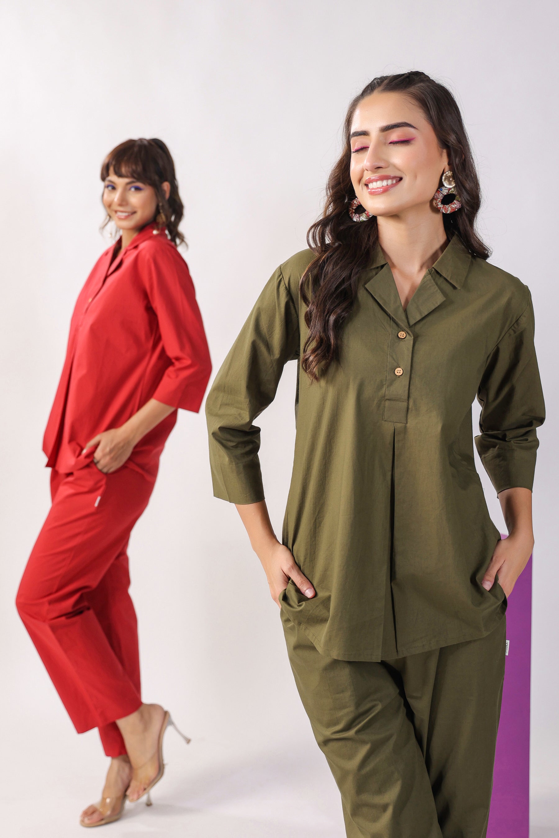 Classic Olive Cotton Loungewear Top Set