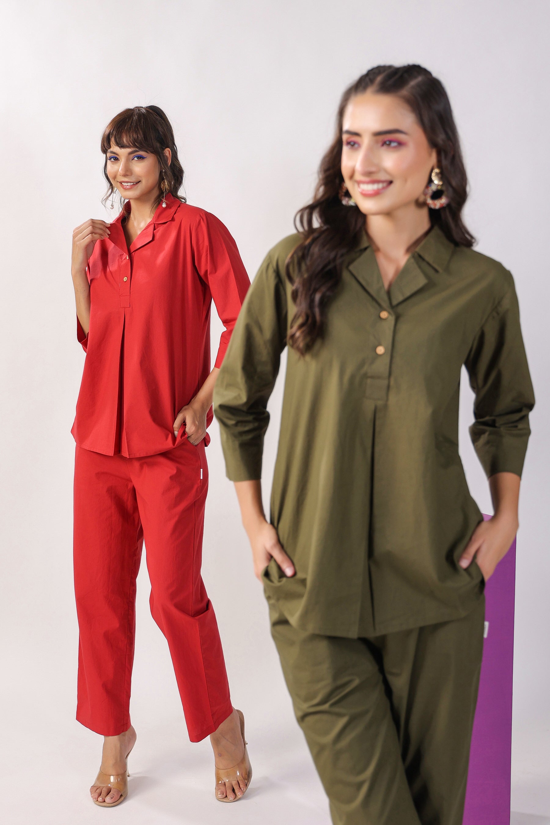 Classic Olive Cotton Loungewear Top Set