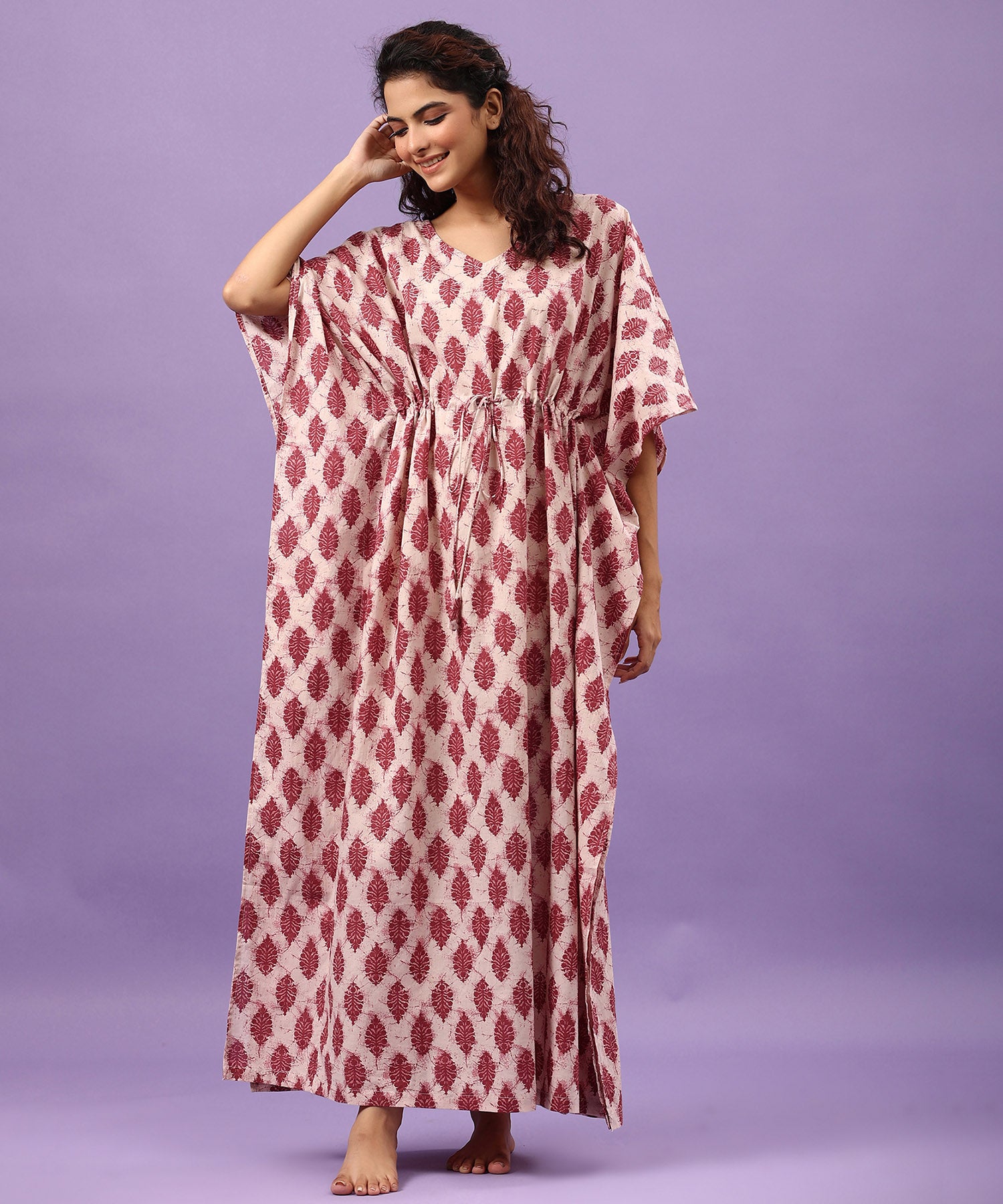 Daabu Wine Cotton Kaftan