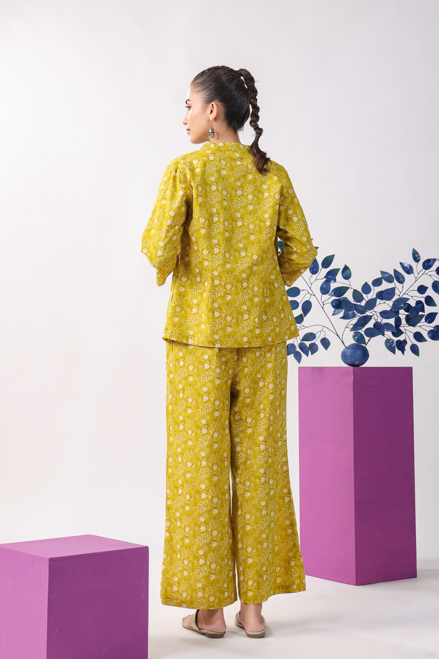 Dainty Florals with Arrows on Yellow Cotton Shrug Set