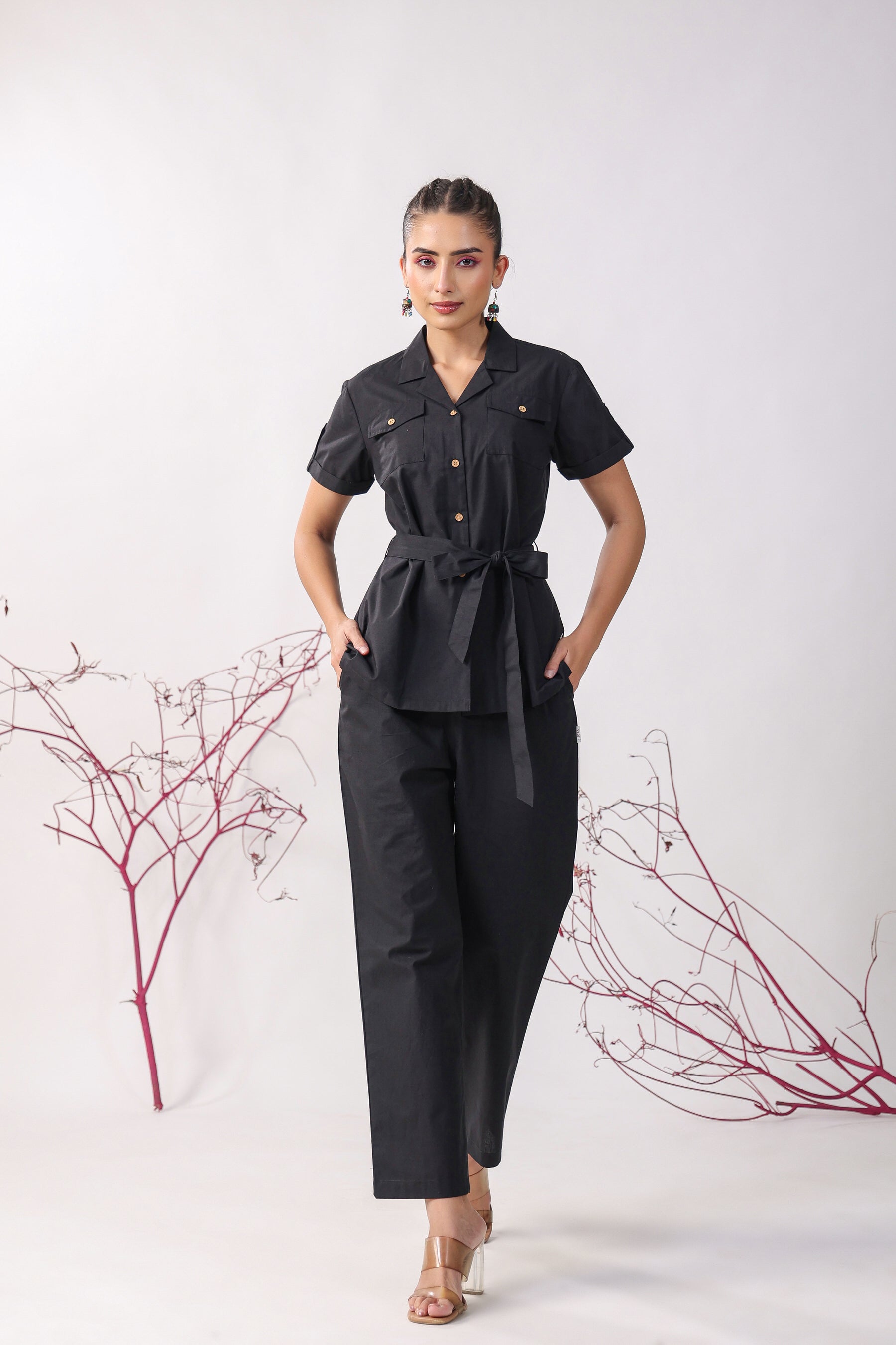 Classic Black Cotton Loungewear Top Set