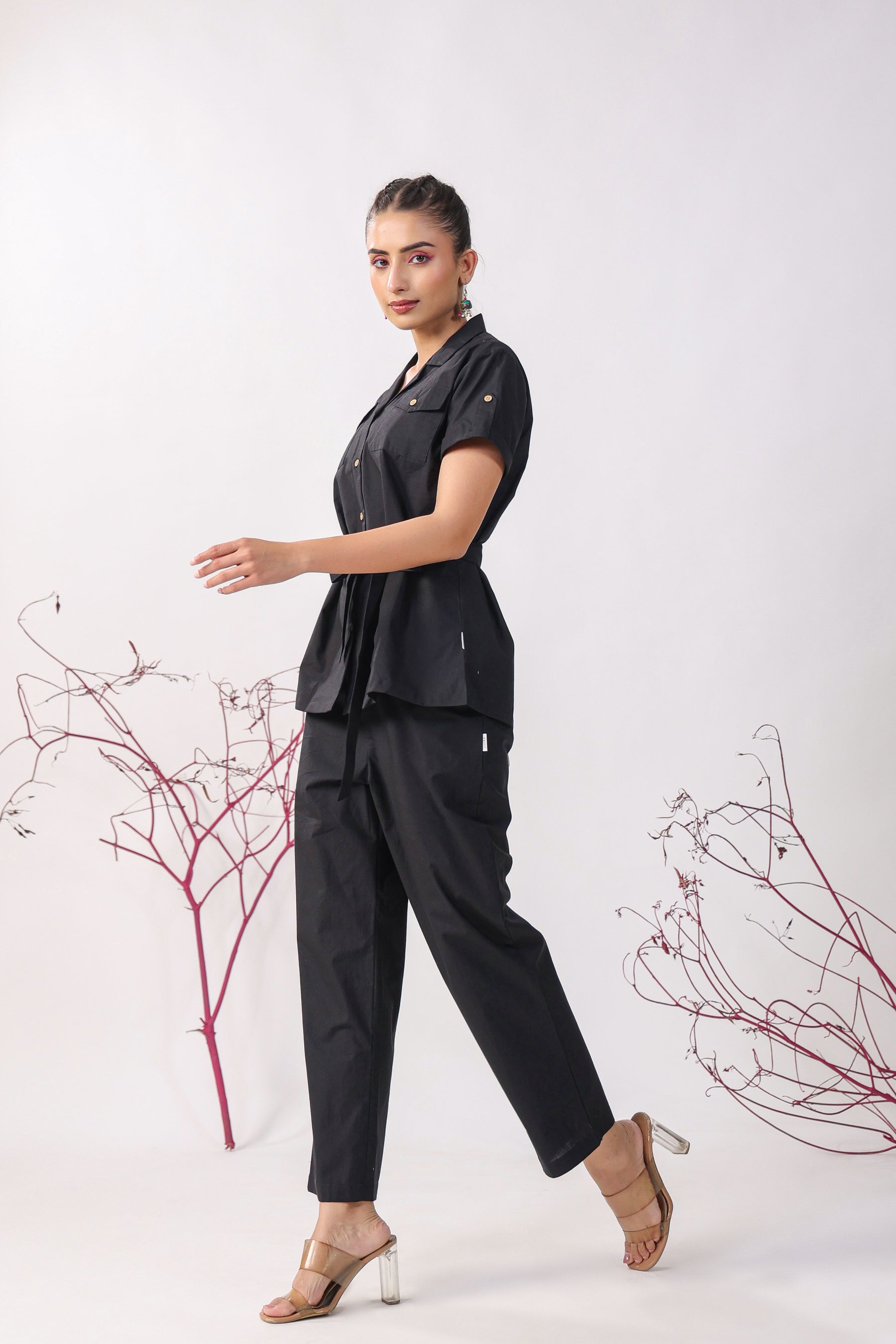 Classic Black Cotton Loungewear Top Set