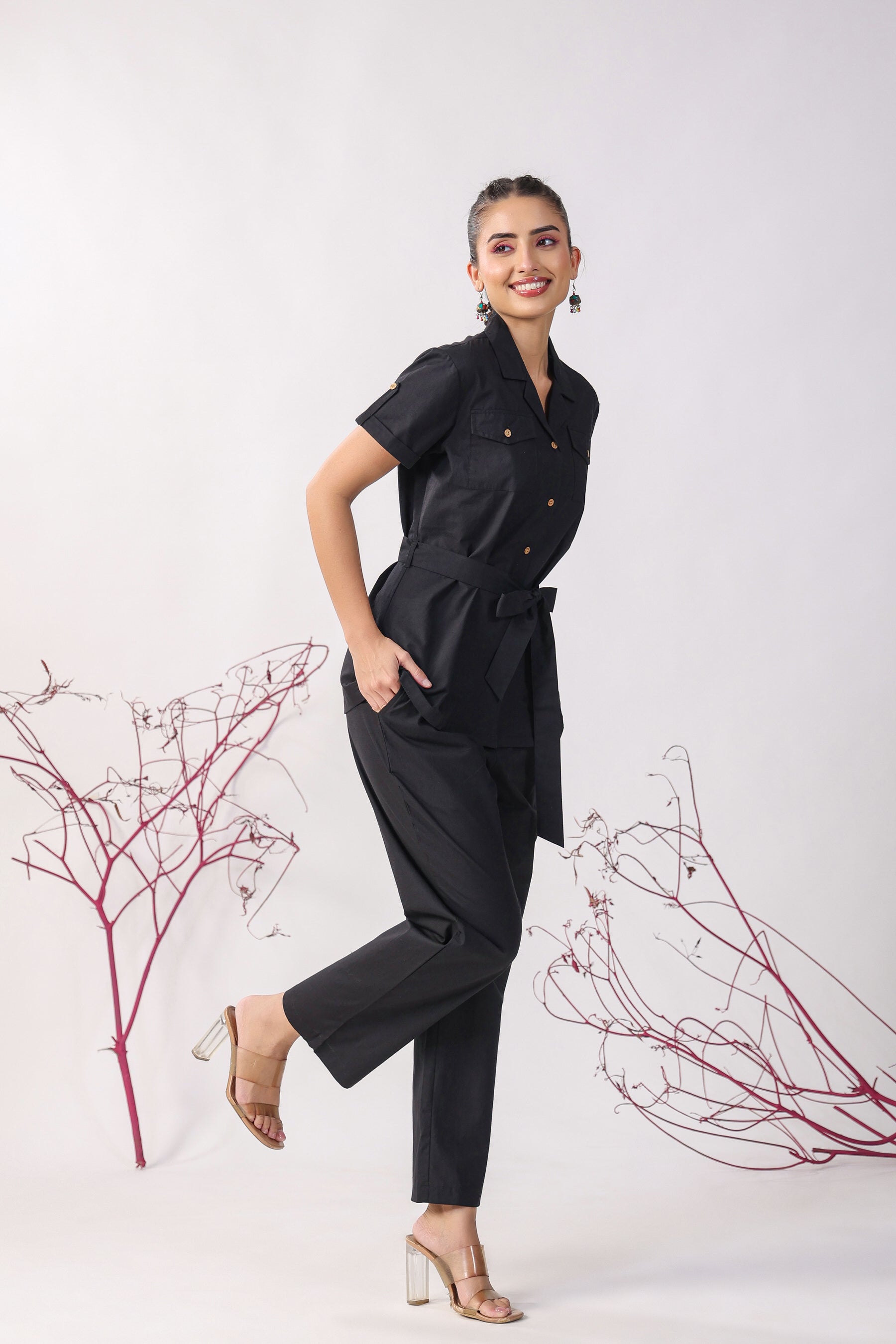 Classic Black Cotton Loungewear Top Set