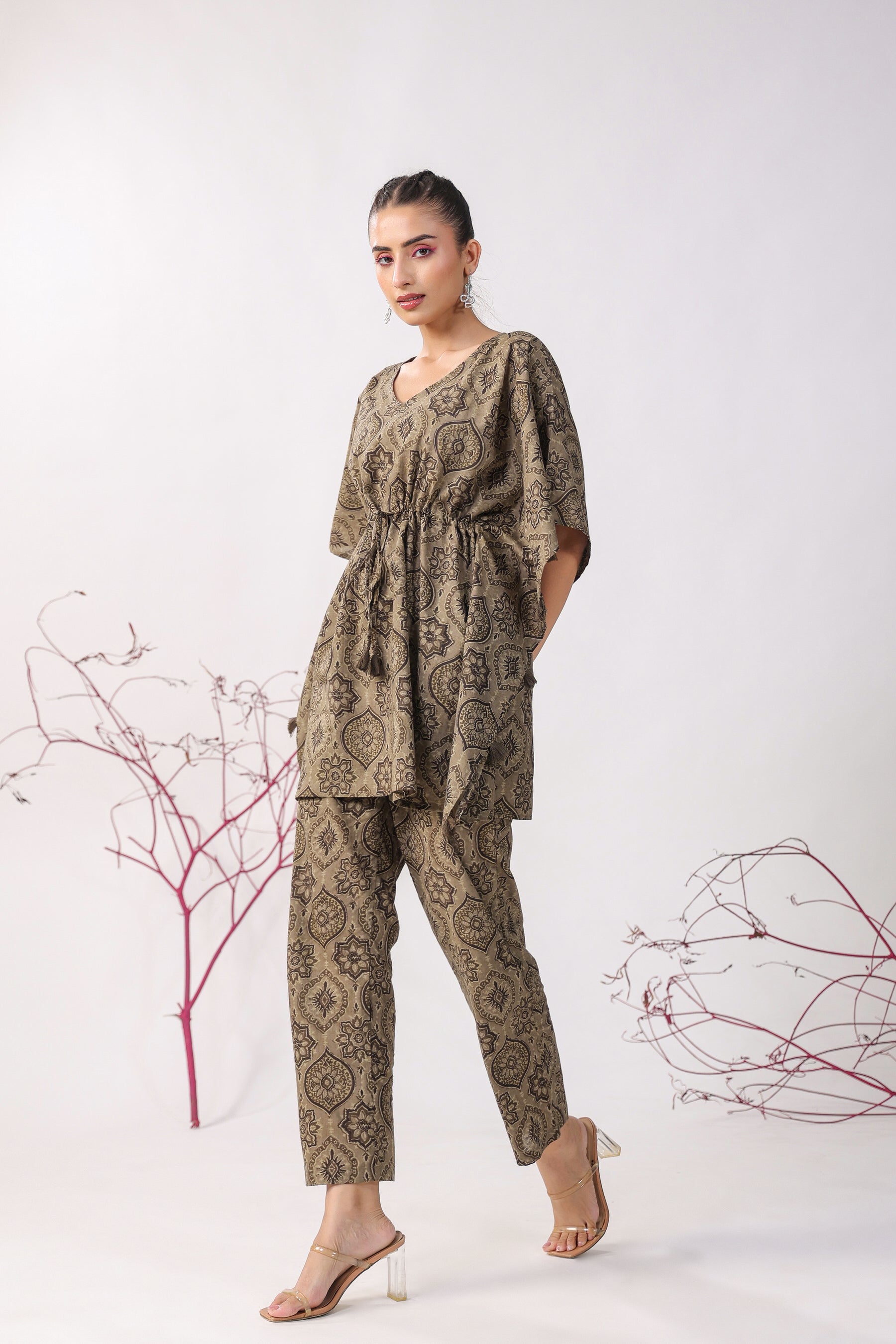 Ajrakh Motifs Cotton Kaftan Pajama Set