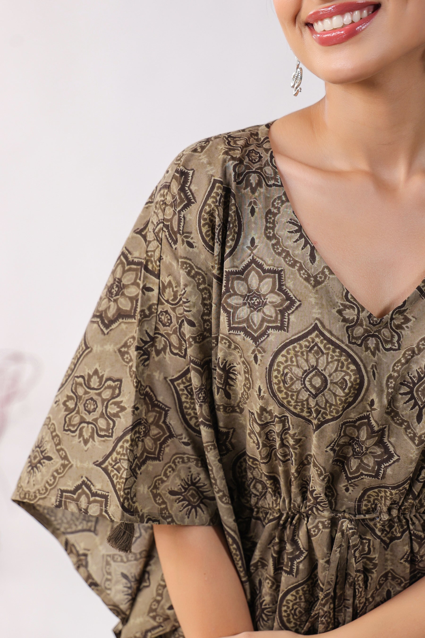 Ajrakh Motifs Cotton Kaftan Pajama Set