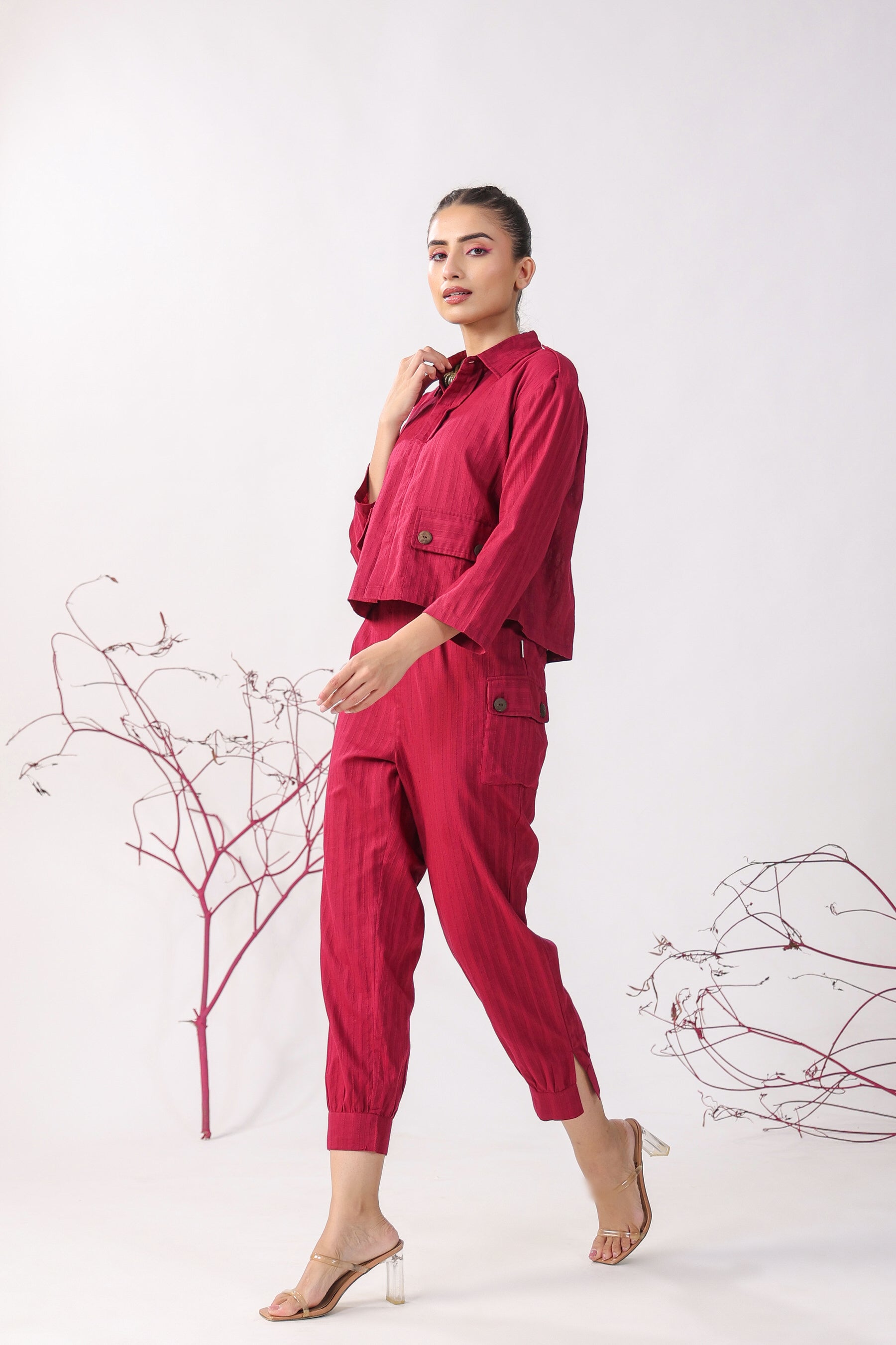 Solid Maroon Dobby Cotton Coordinate Set