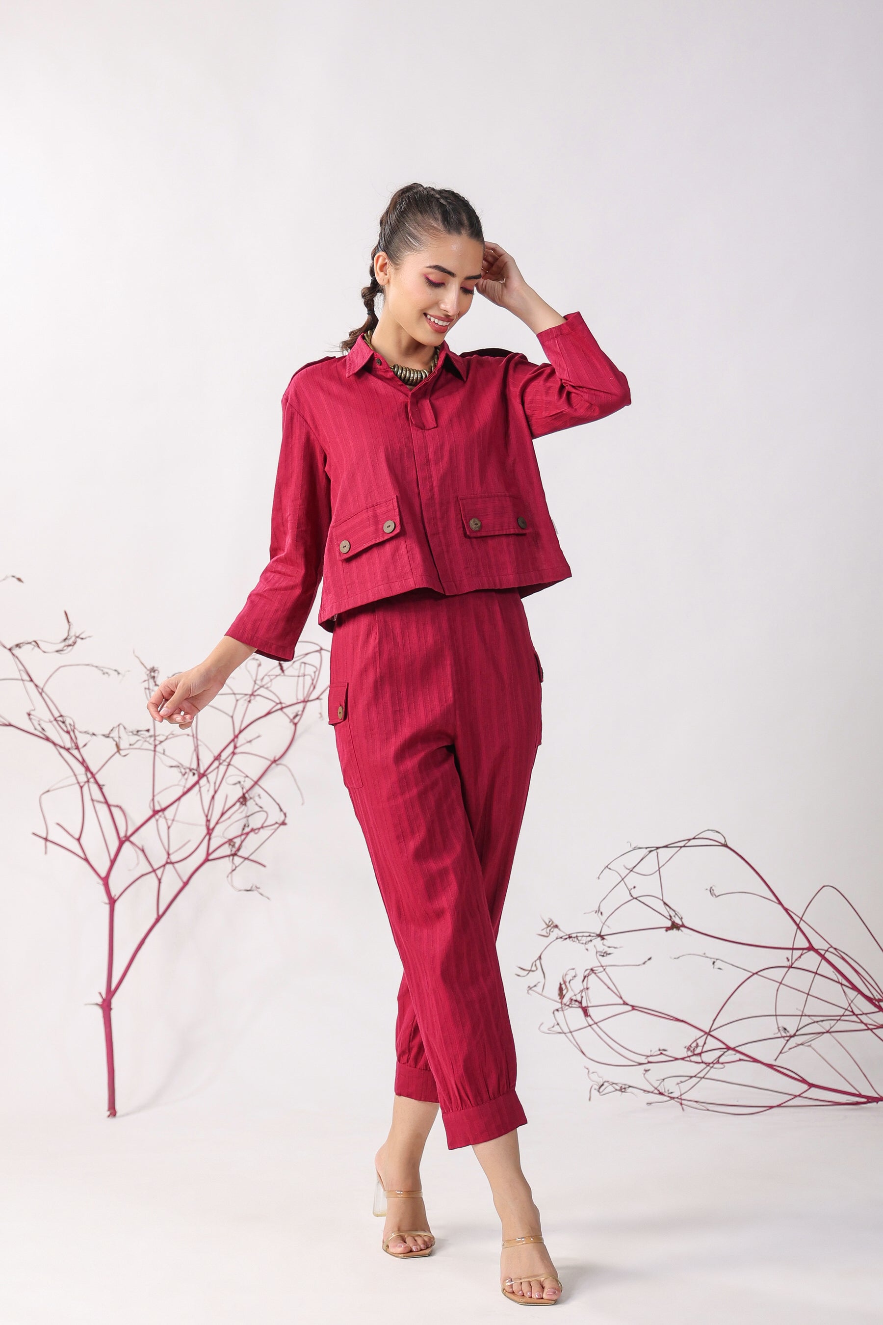 Solid Maroon Dobby Cotton Coordinate Set