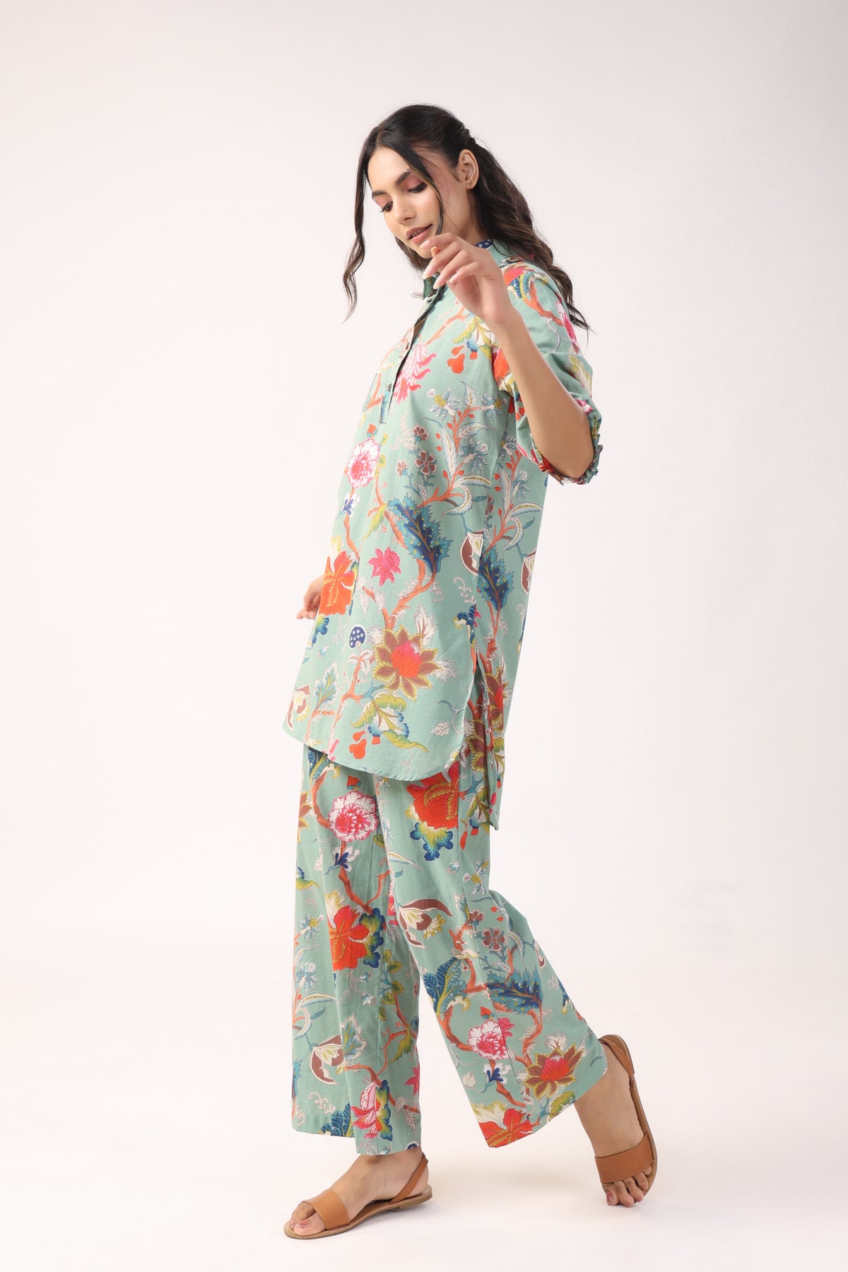 Modern Botanical Cotton Palazzo Loungewear Set