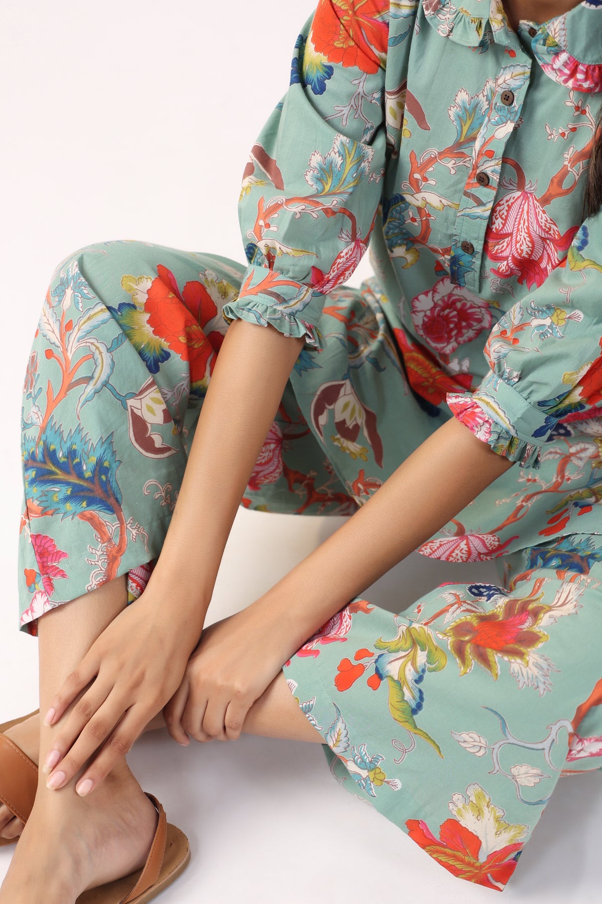 Modern Botanical Cotton Palazzo Loungewear Set