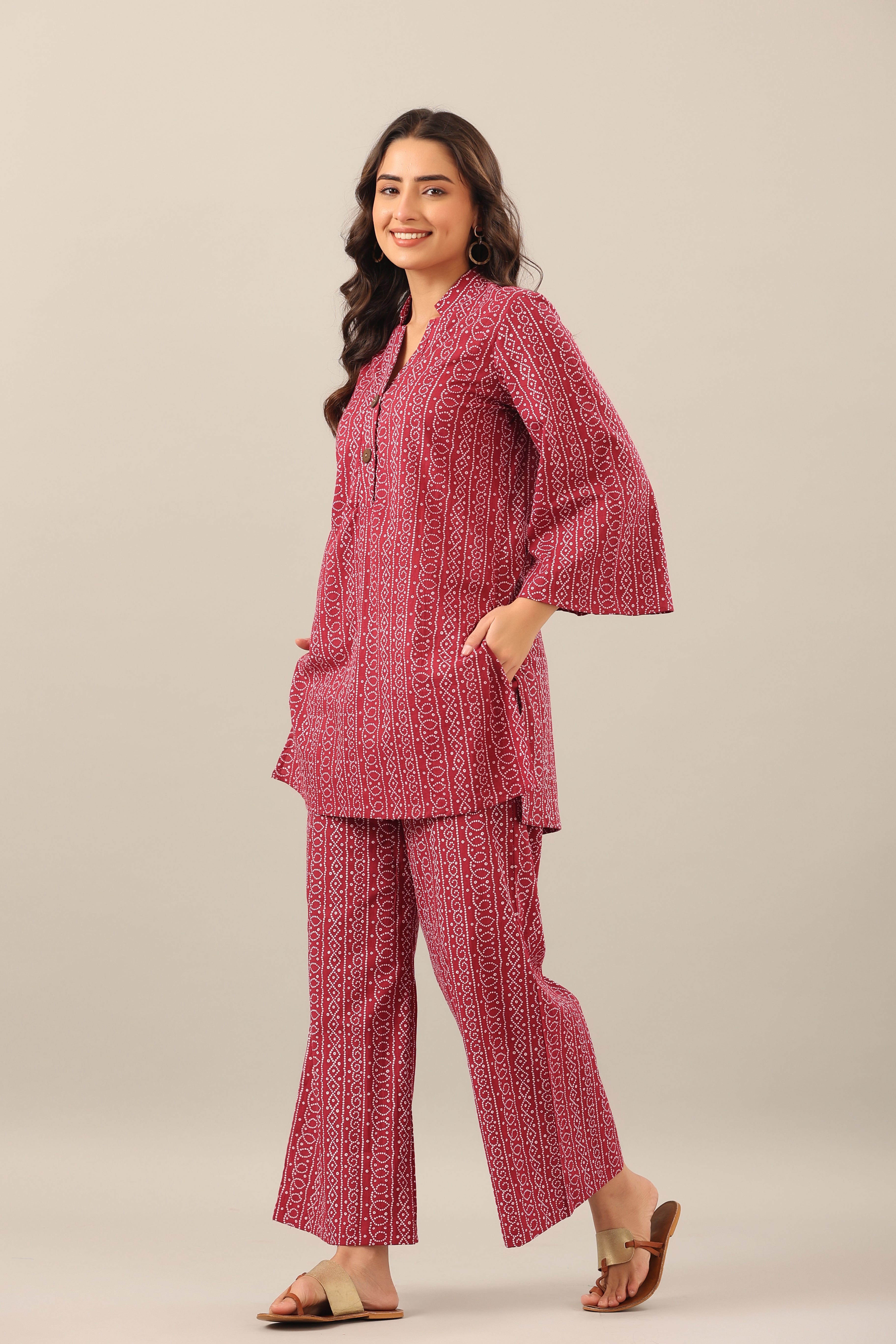 Bandhej on Maroon Palazzo Loungewear Set