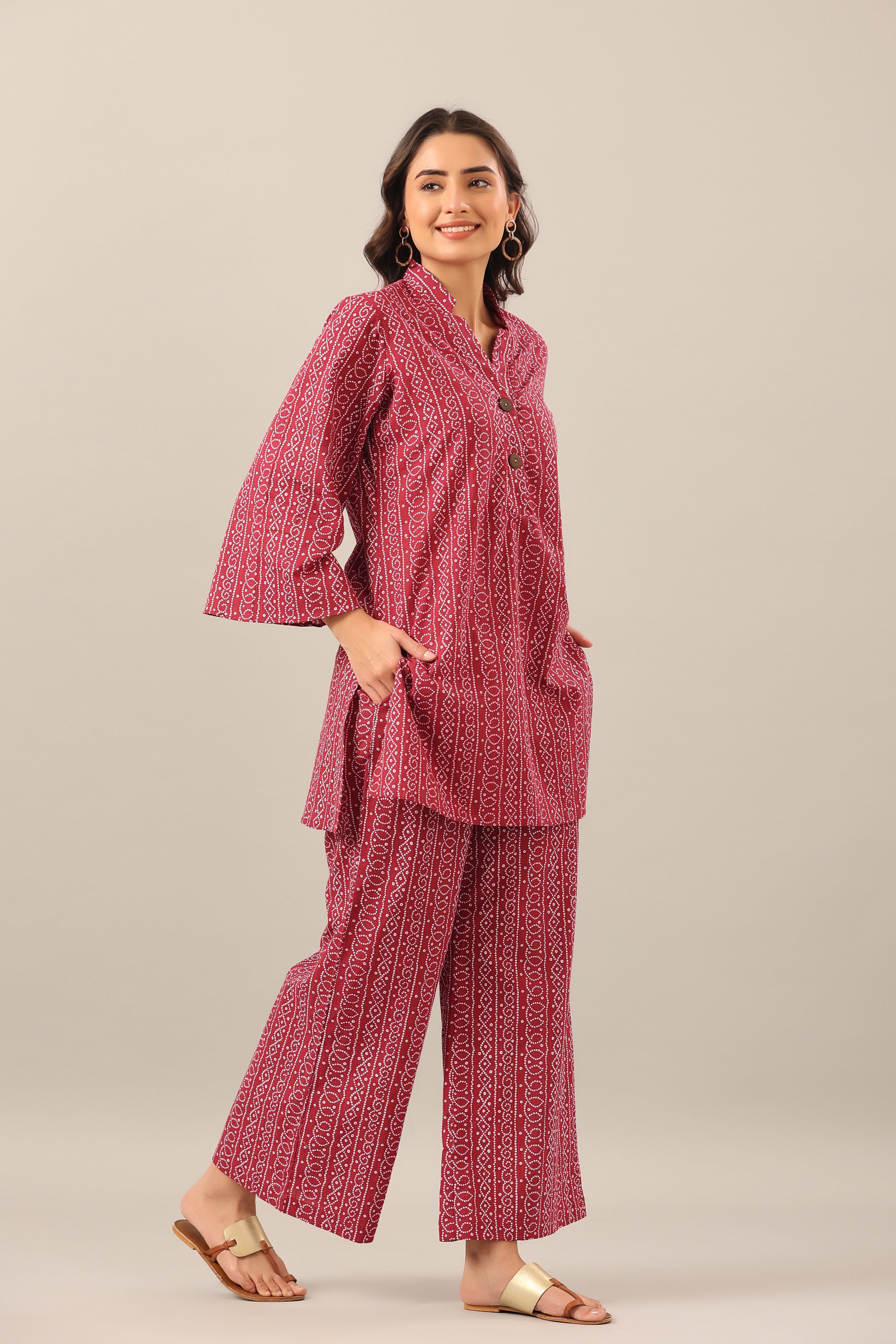 Bandhej on Maroon Palazzo Loungewear Set