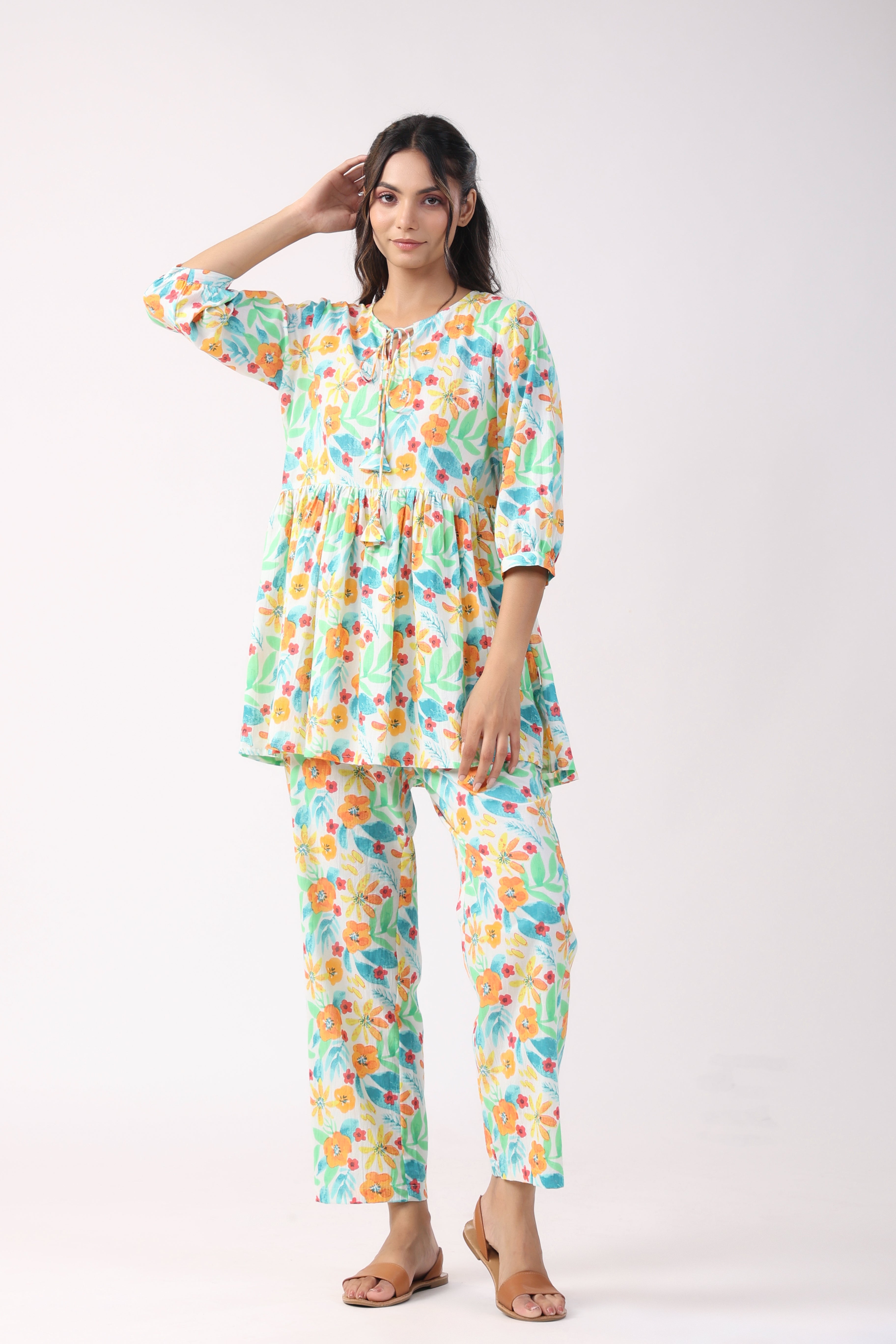 Floral Fiesta Cotton Loungewear Top Set