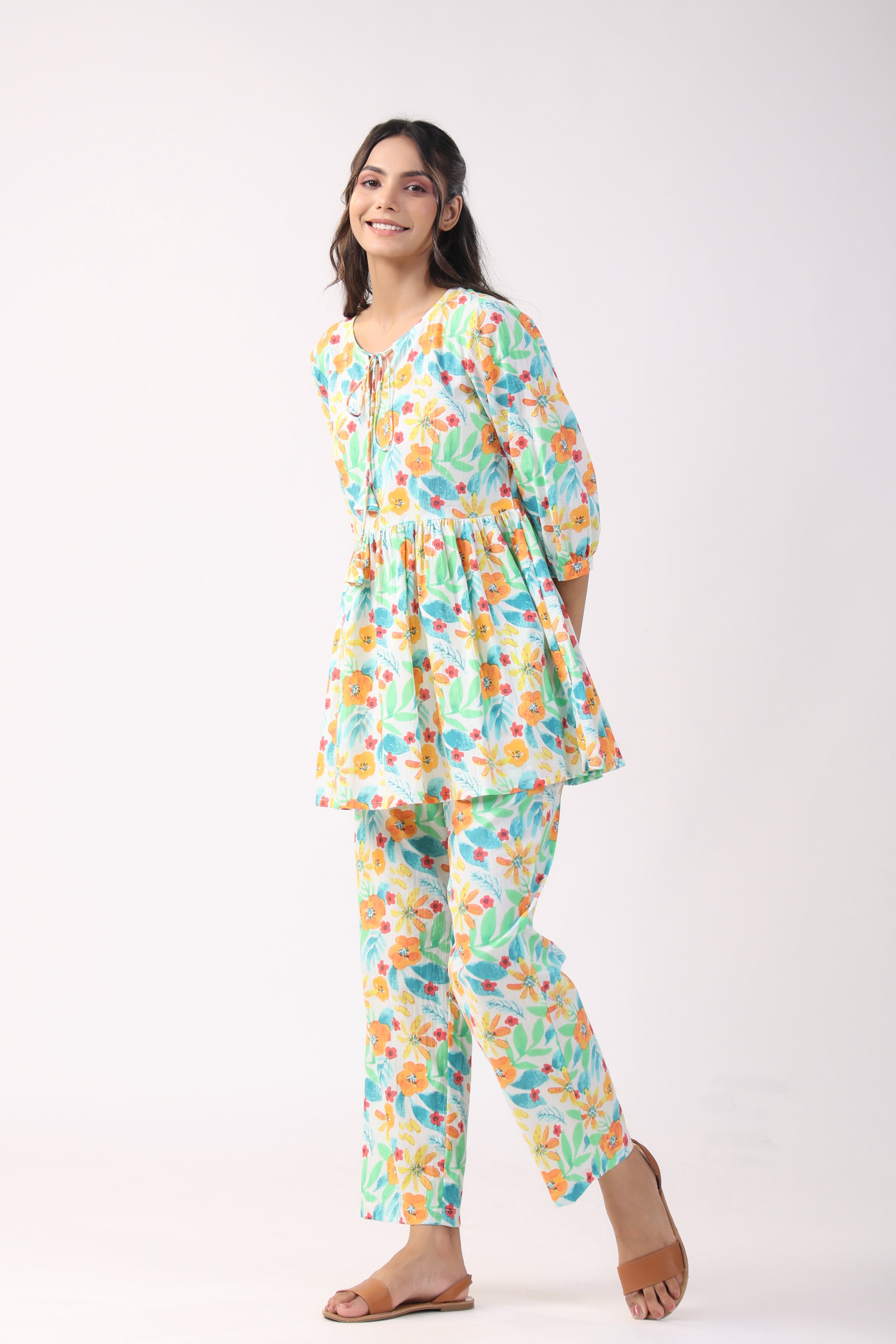 Floral Fiesta Cotton Loungewear Top Set