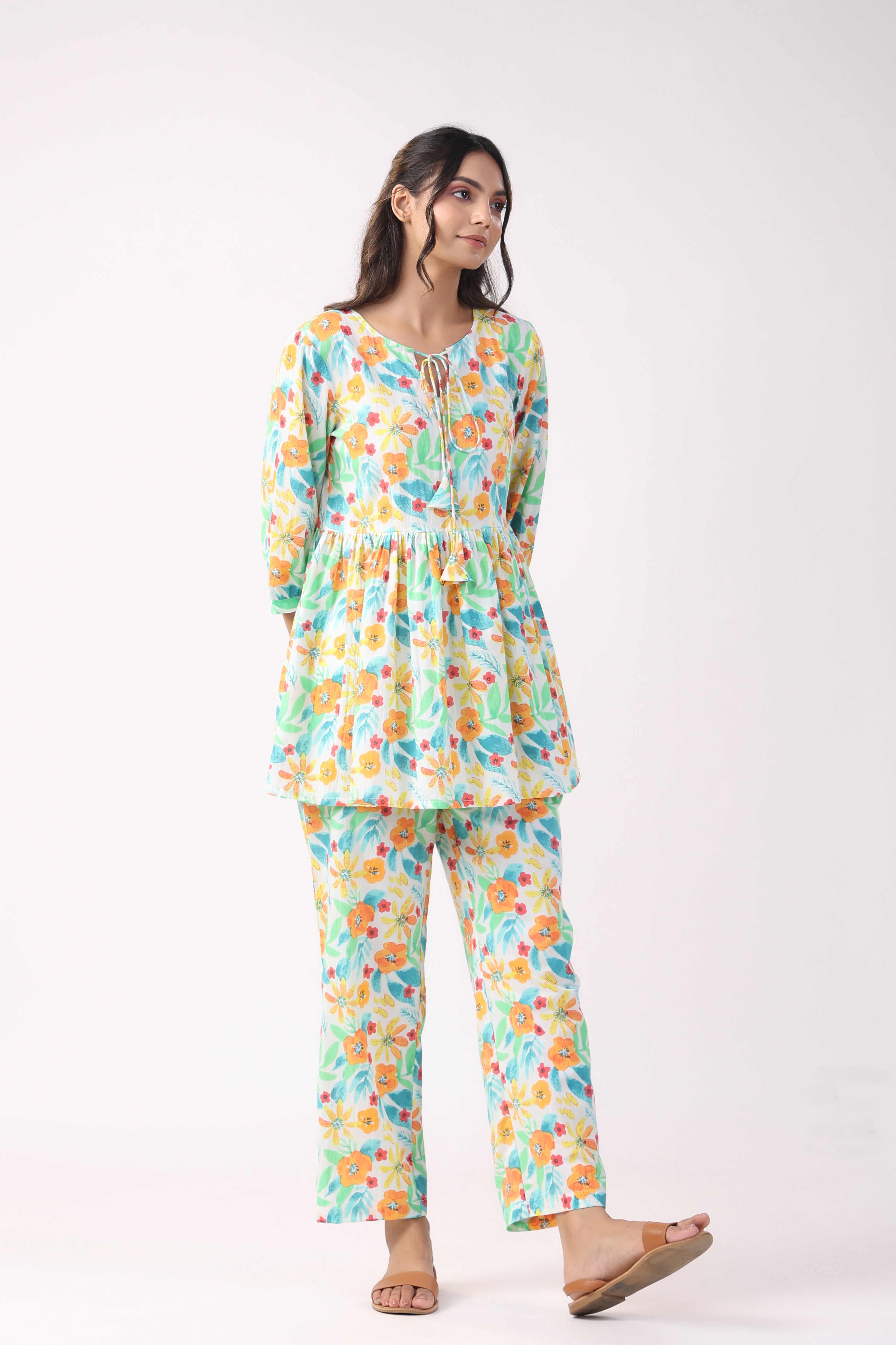 Floral Fiesta Cotton Loungewear Top Set