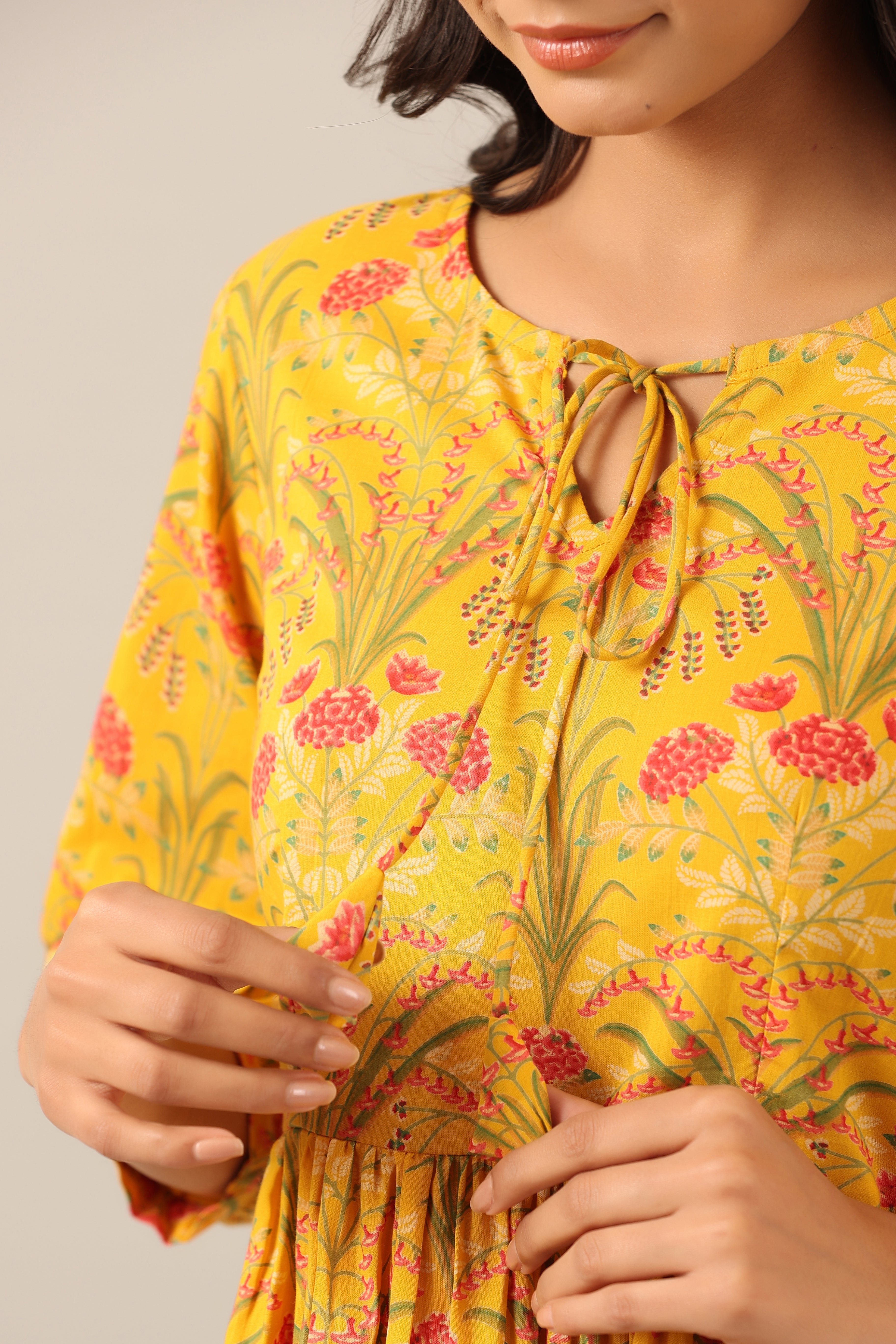 Marigold on Yellow Cotton Peplum Loungewear Top Set