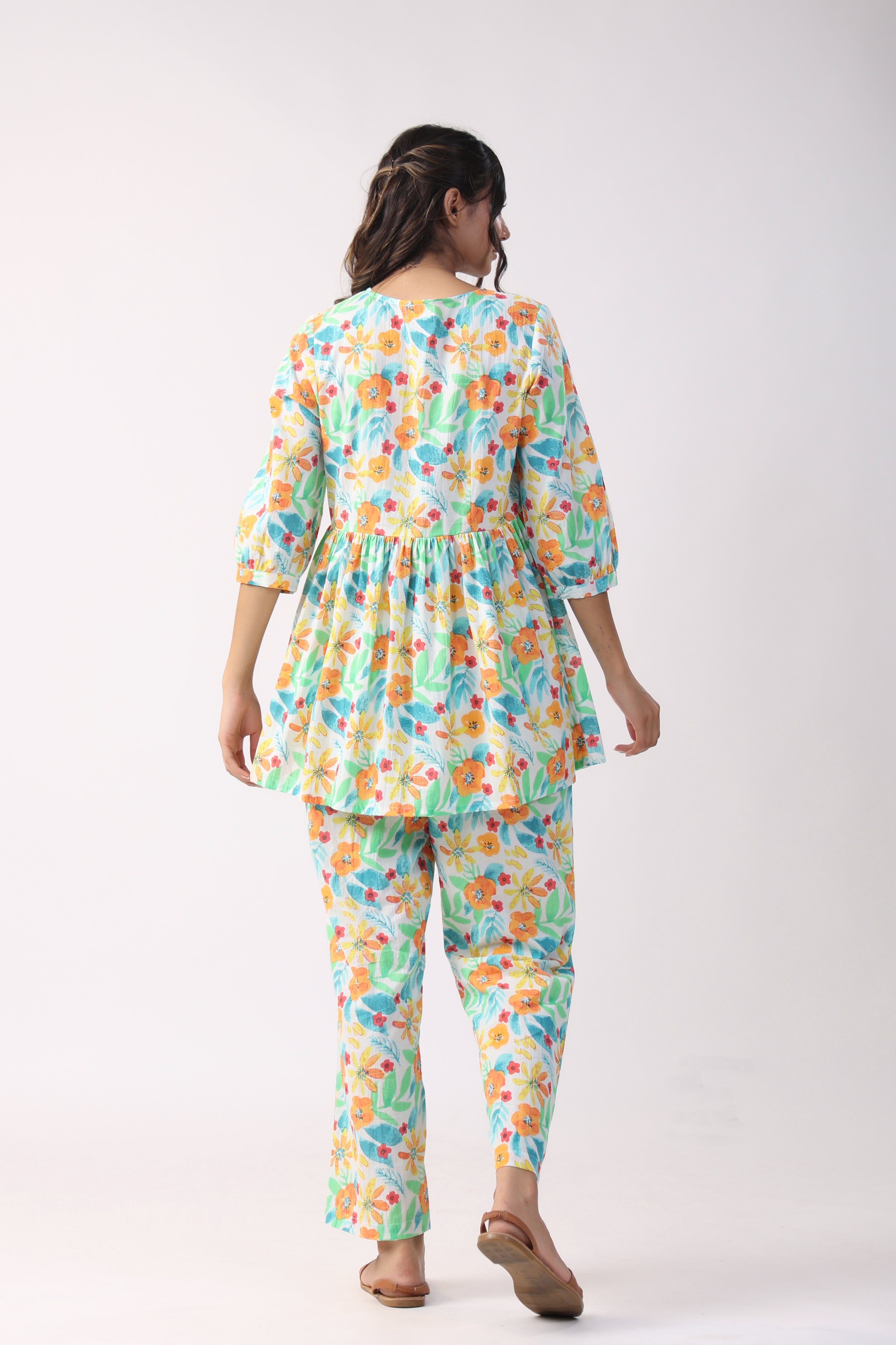 Floral Fiesta Cotton Loungewear Top Set