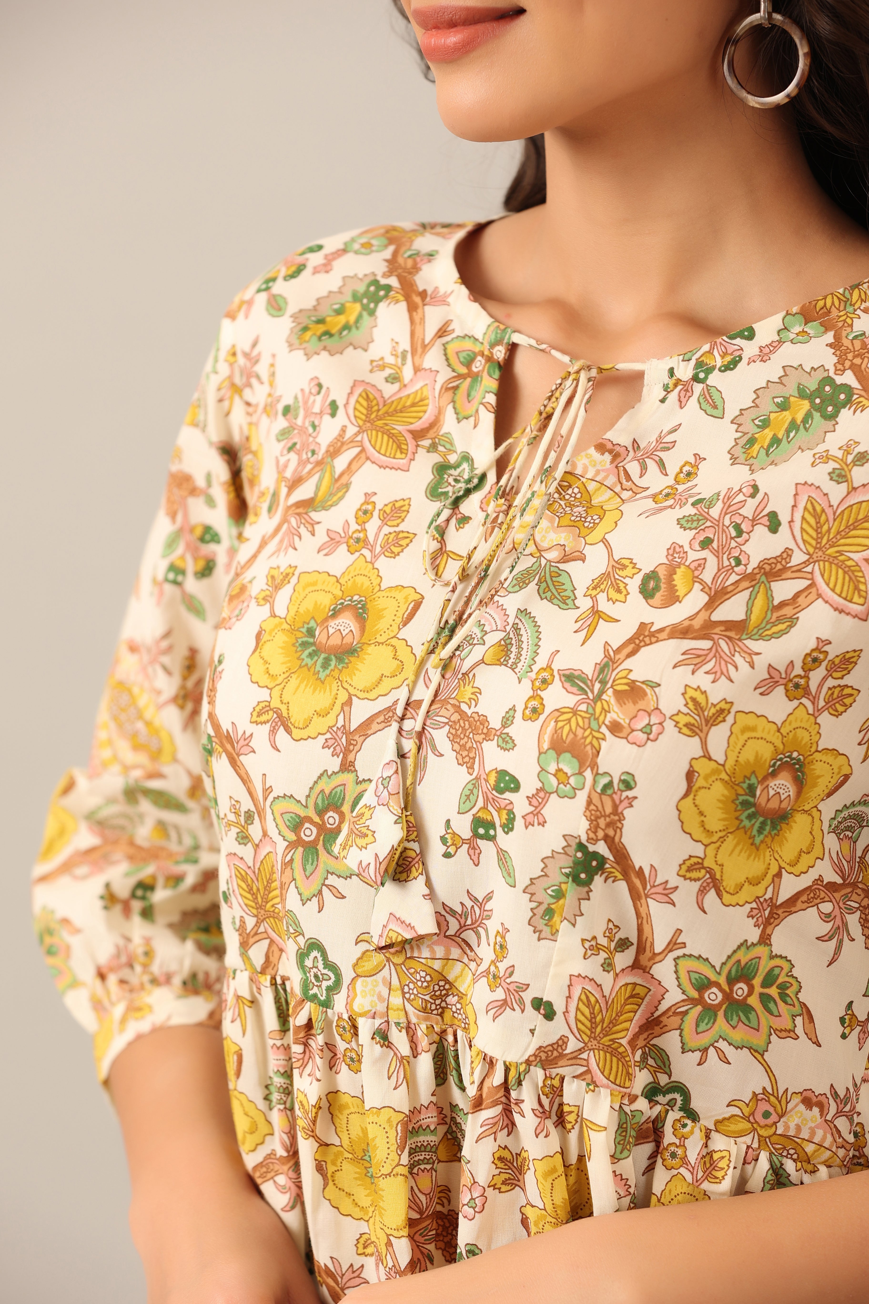 Sunflower on beige Cotton Peplum Loungewear Top Set