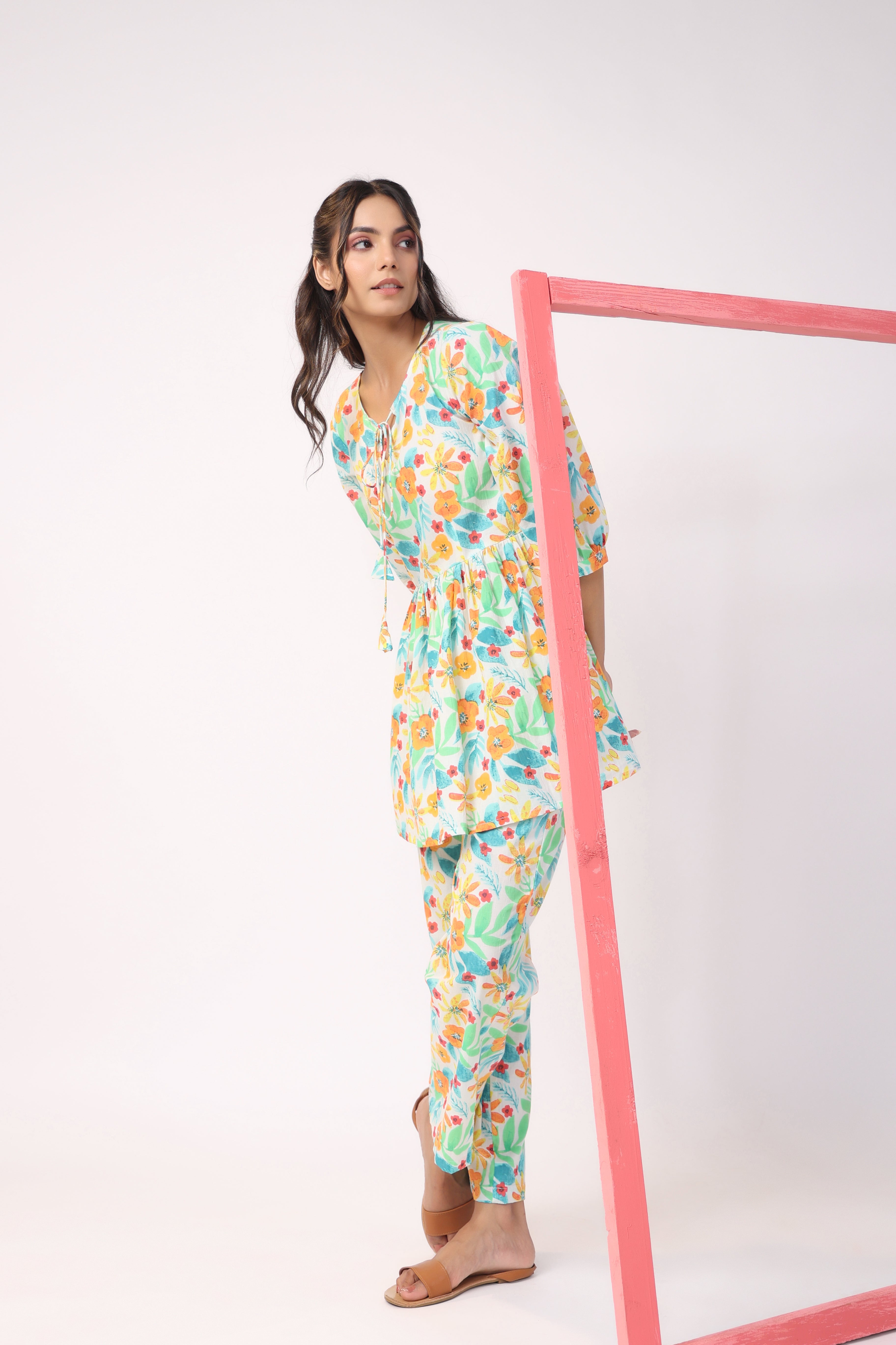 Floral Fiesta Cotton Loungewear Top Set