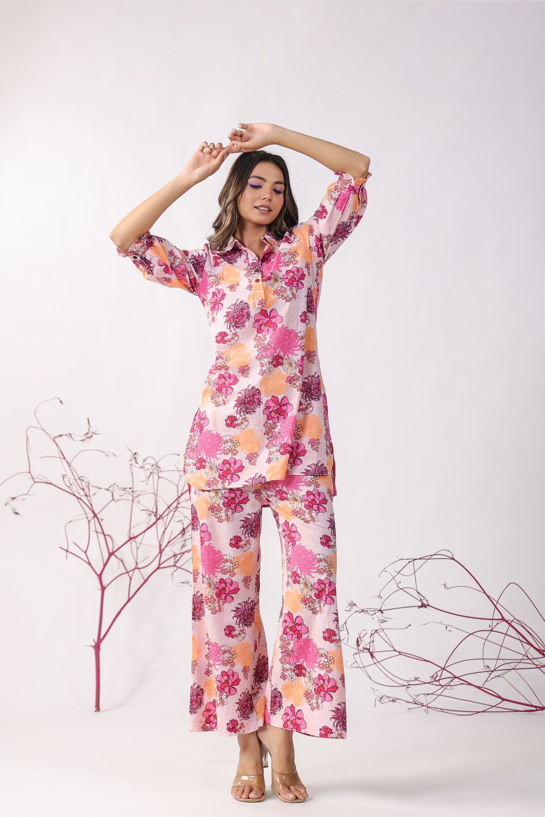 Dahlia on Pink Lounge Palazzo Loungewear Set