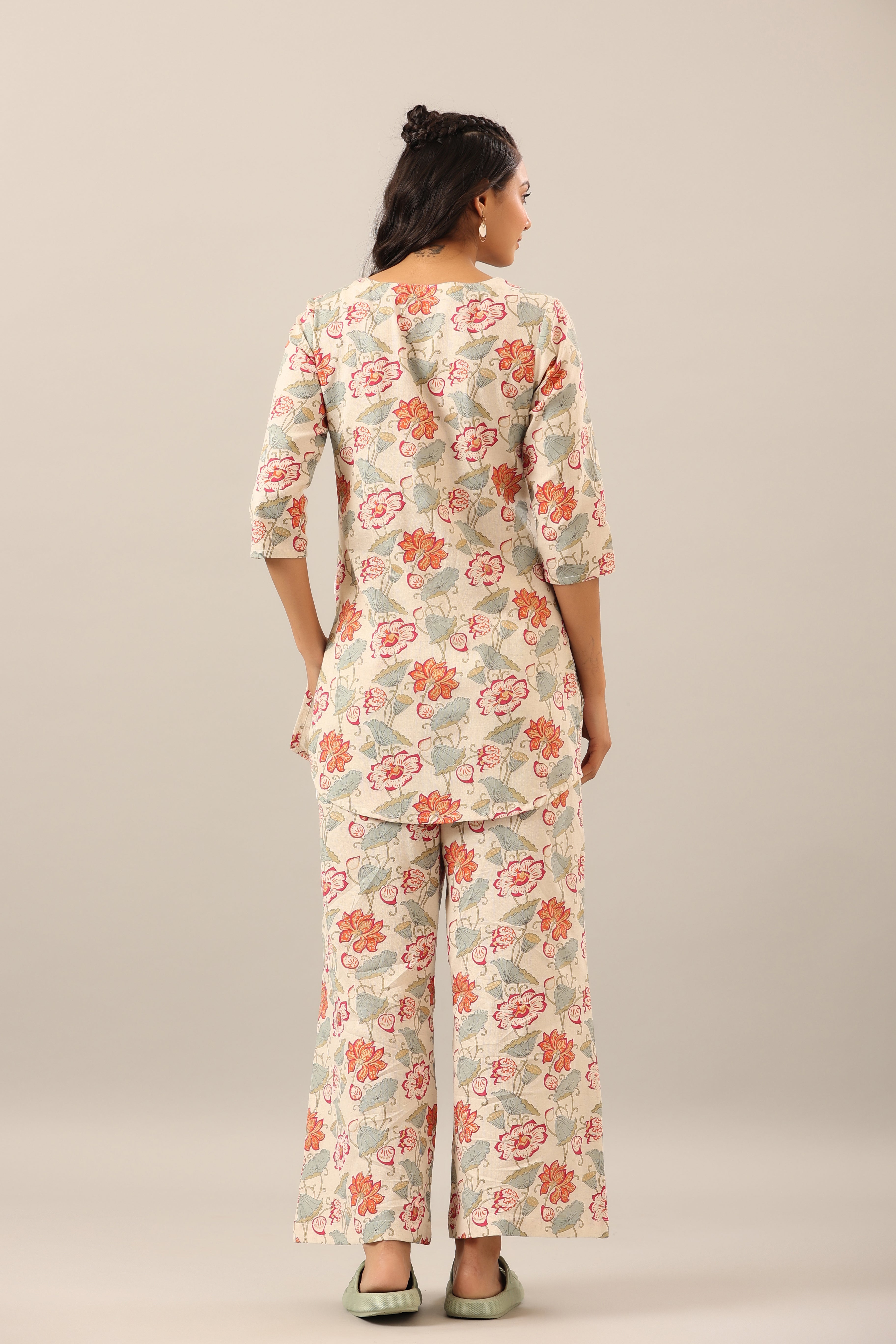 Sand Fleur on Cotton Cotton Flex Palazzo Loungewear Set