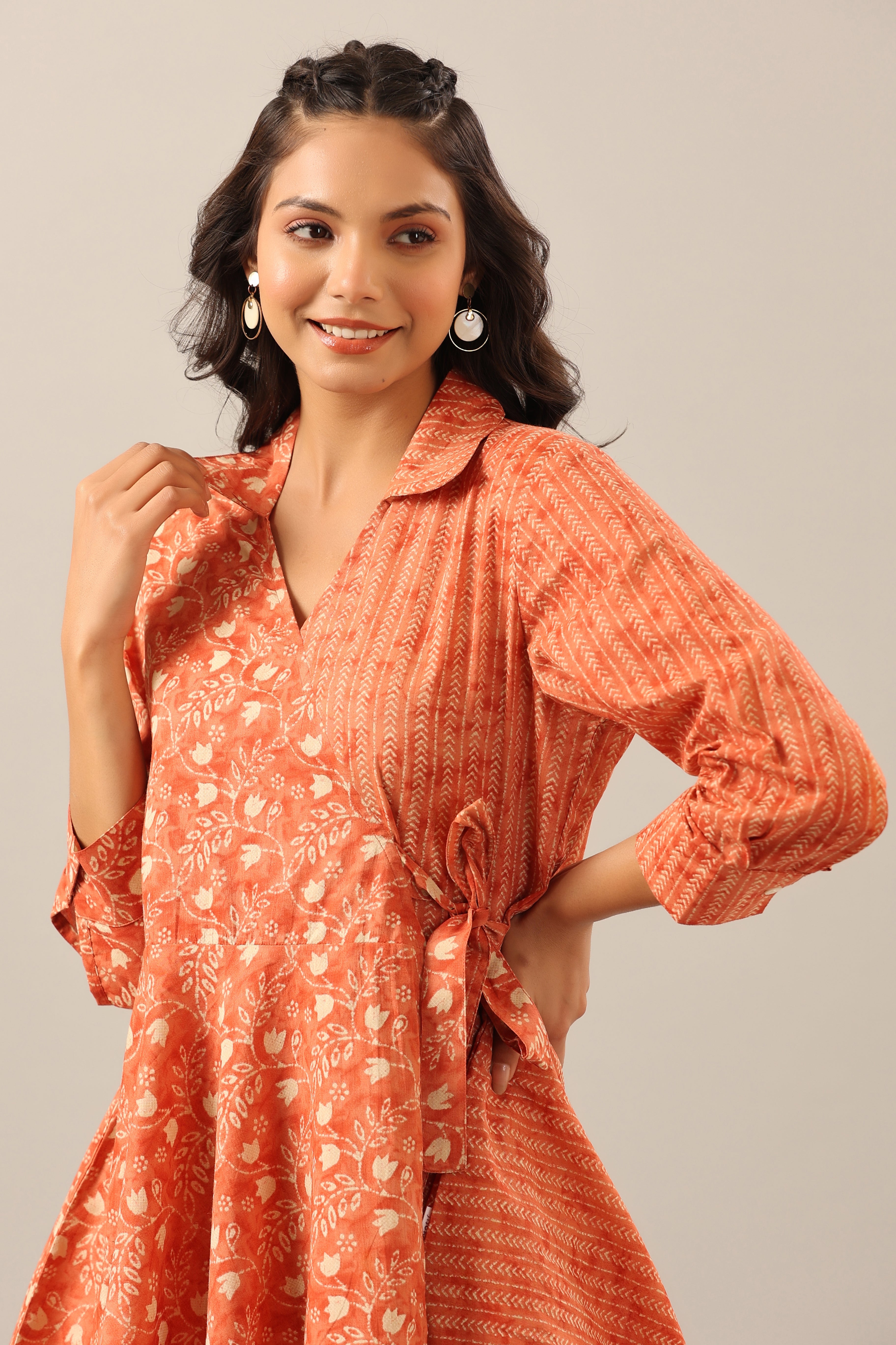 Dainty Florals with Arrows on Orange Cotton Co-ord Set